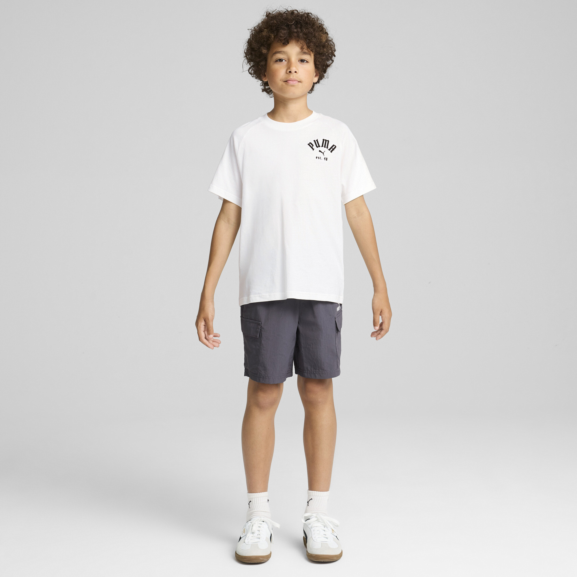 Men's Puma PLAY LOUD CLASSICS Tee Youth, White, Size 7-8Y, Clothing