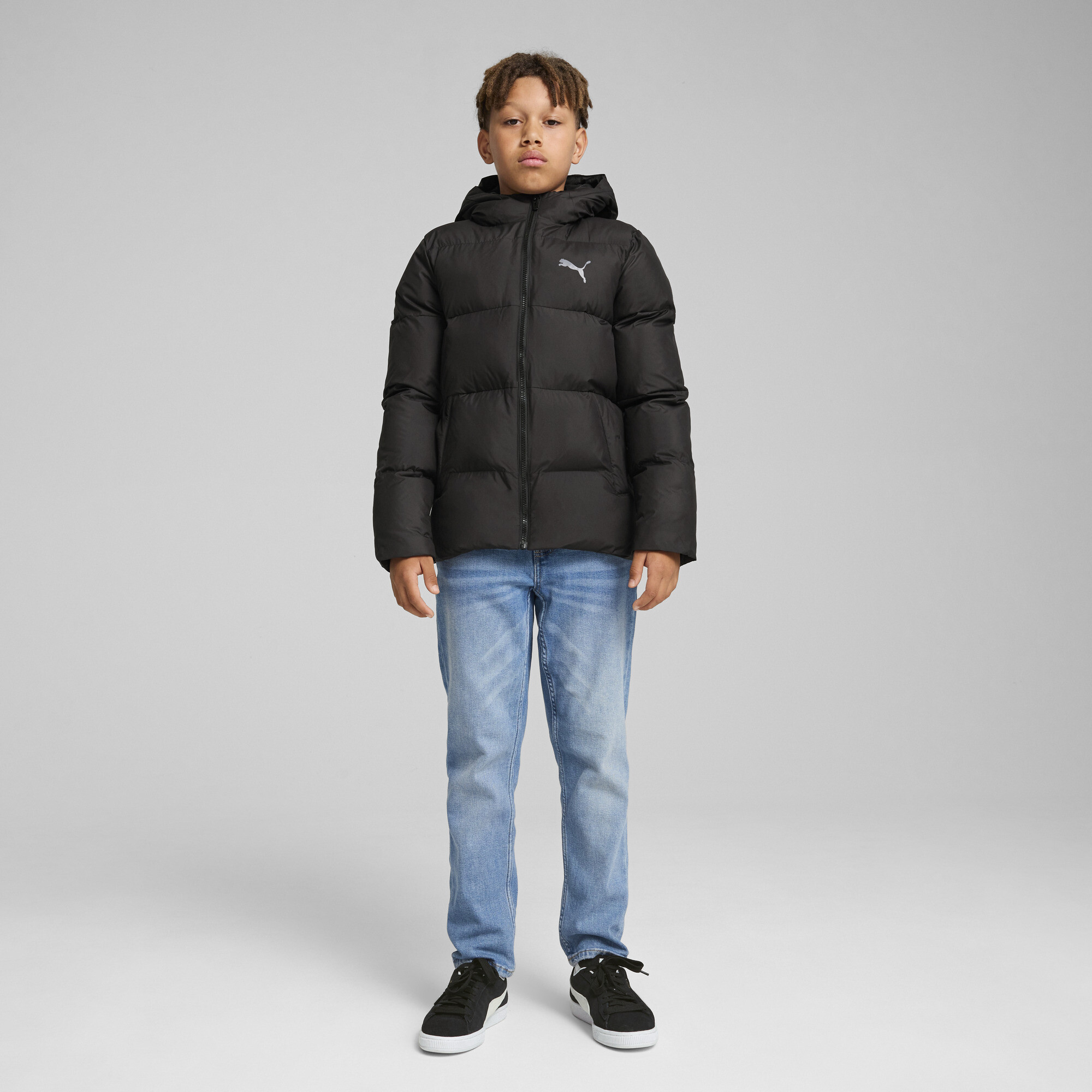 Puma Poly Hooded Puffer Jacket Youth, Black, Size 4-5Y, Clothing