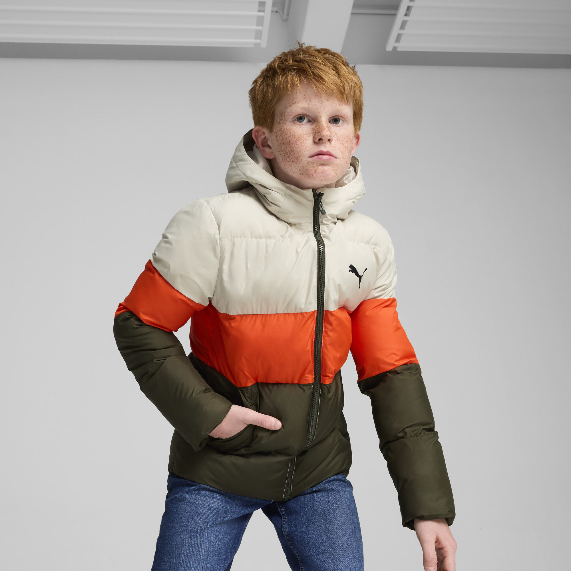 Puma Poly Pufferjacke mit Kapuze Teenager Für Für Kinder | Mit Plain | Dark Olive | Größe: 15-16Y