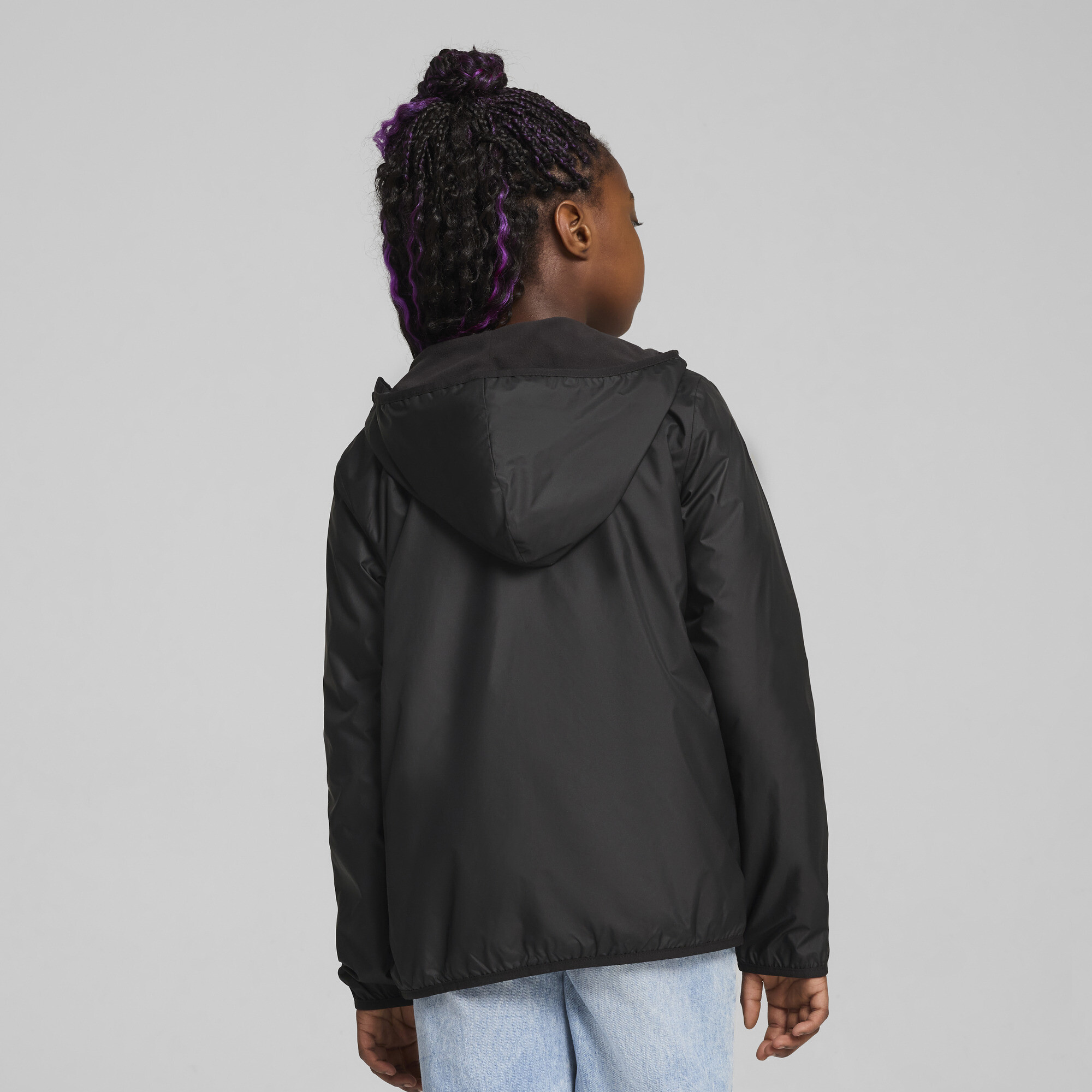 Puma Fleece Line Windbreaker Jacket Youth, Black, Size 5-6Y, Clothing