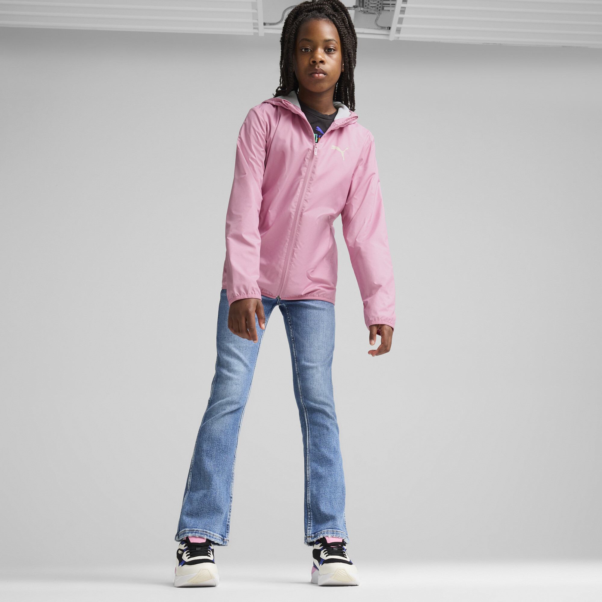 Puma Fleece Line Windbreaker Jacket Youth, Pink, Size 9-10Y, Clothing