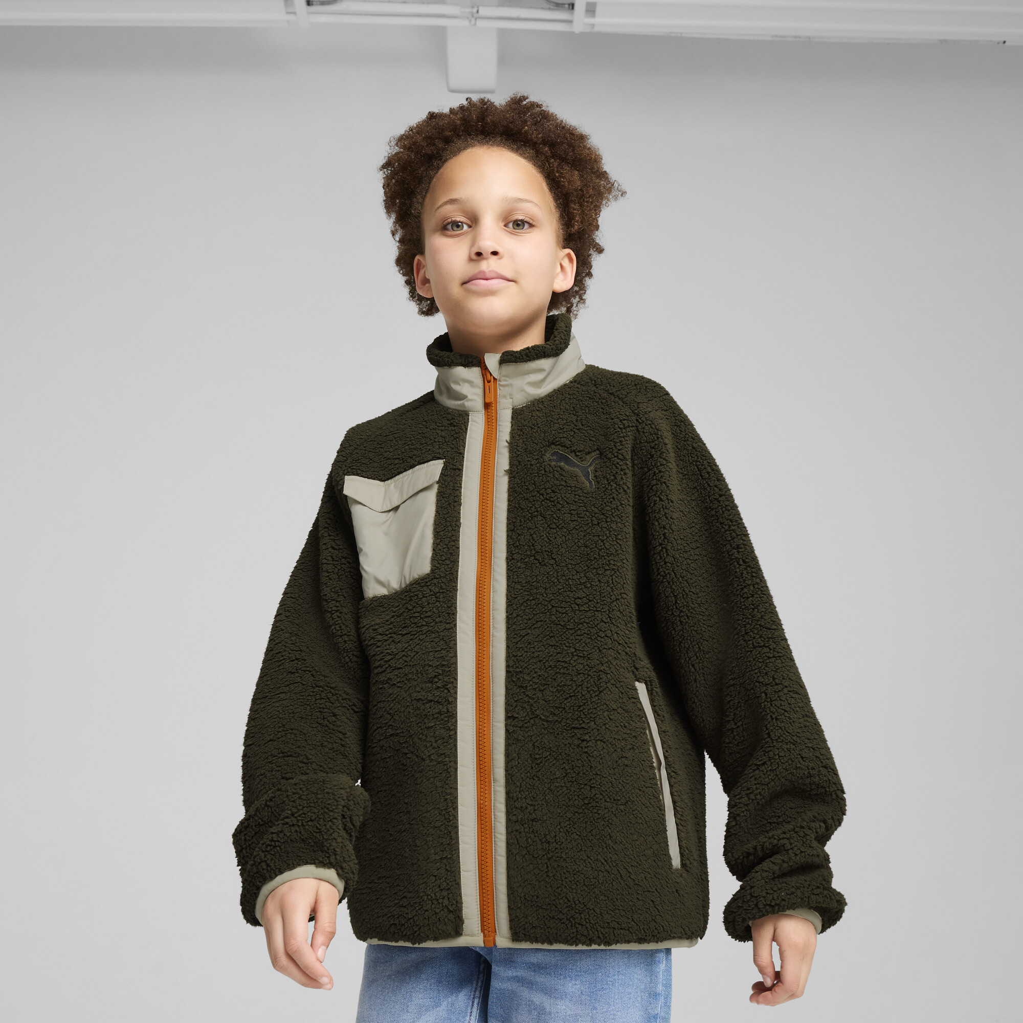 Puma Hybrid Sherpa Jacke Teenager Für Für Kinder | Mit Color Blocking | Dark Olive | Größe: 11-12Y