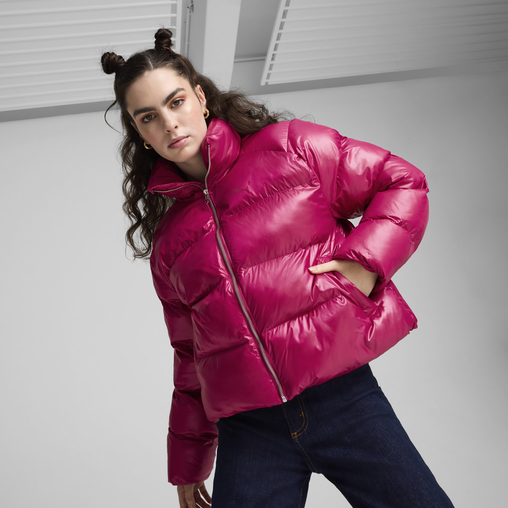 Puma Glänzende Pufferjacke Damen | Mit Plain | Magenta Gleam | Größe: S