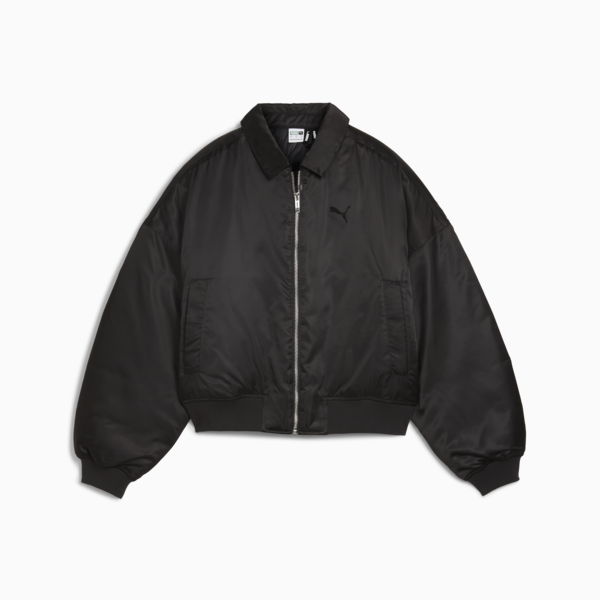 Satin Bomber Jacket Women, PUMA Black, large-MEX