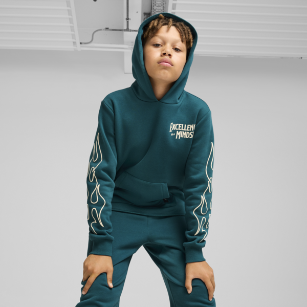 Basketball Caution Hoodie Youth, Cold Green, large-MEX