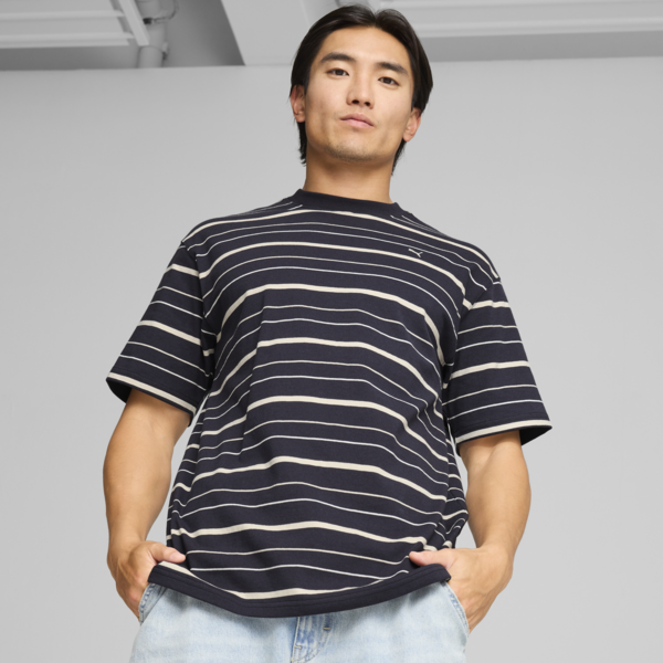 Playera rayada MMQ para hombre, New Navy, large-MEX