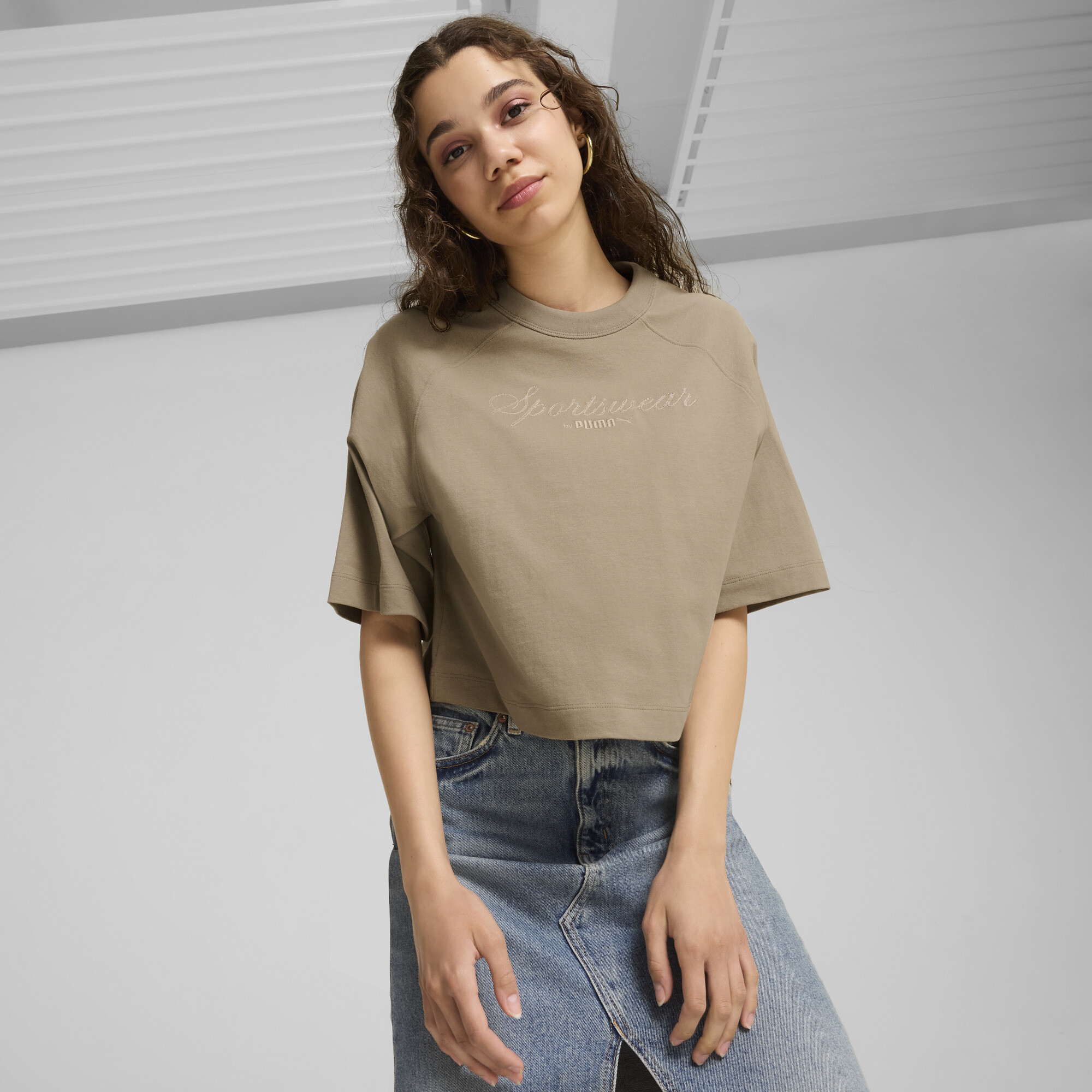 Puma CLASSICS Oversized T-Shirt Damen | Mit Plain | Oak Branch | Größe: M