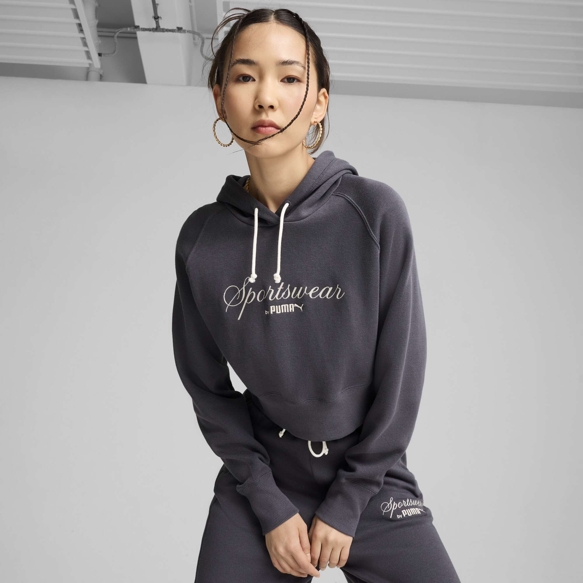 Puma CLASSICS+ Relaxed Hoodie Damen | Mit Plain | Galactic Gray | Größe: L