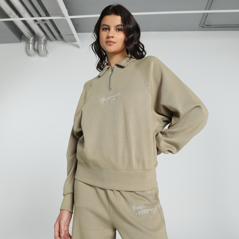 Women's PUMA CLASSICS Half Zip Relaxed Fit Polo Sweatshirt