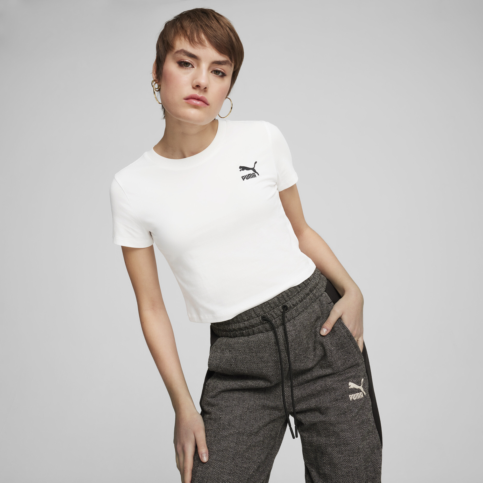 Puma CLASSICS Baby T-Shirt Damen | Mit Plain | White | Größe: L