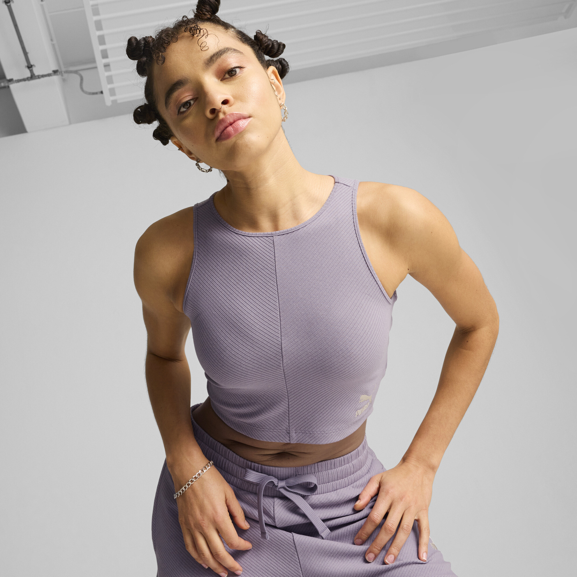 Puma CLASSICS Geripptes Crop-Top Damen | Mit Plain | Pale Plum | Größe: XS