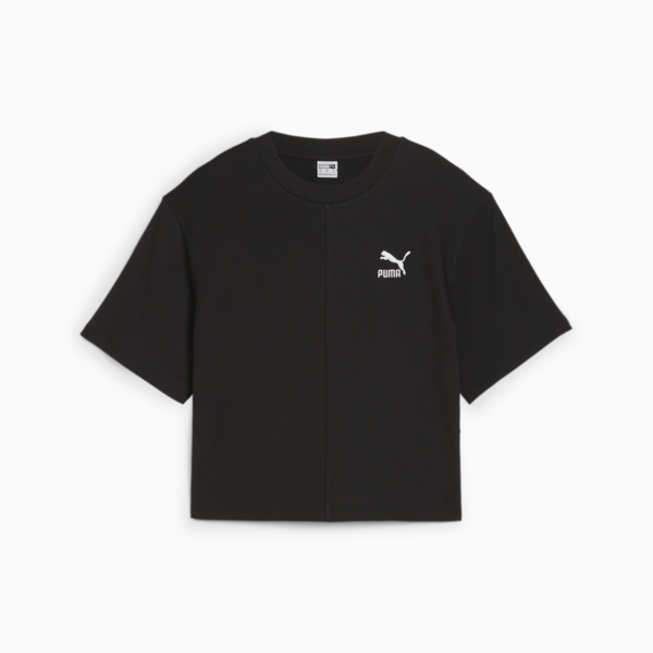 CLASSICS Ribbed Relaxed Tee Women, PUMA Black, large-ZAF