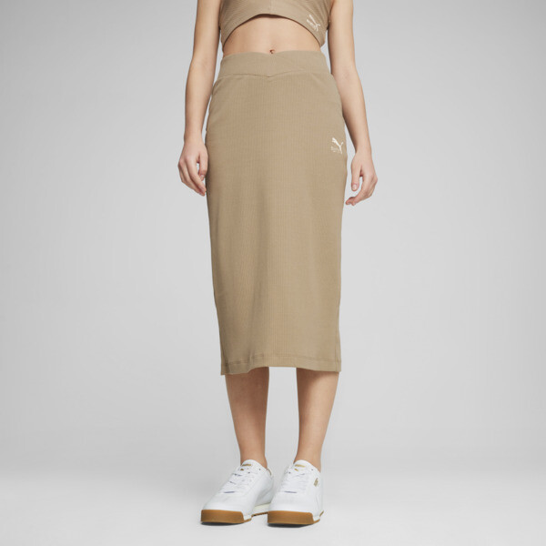 PUMA CLASSICS Womens Ribbed Midi Skirt in Oak Branch Size M 18$