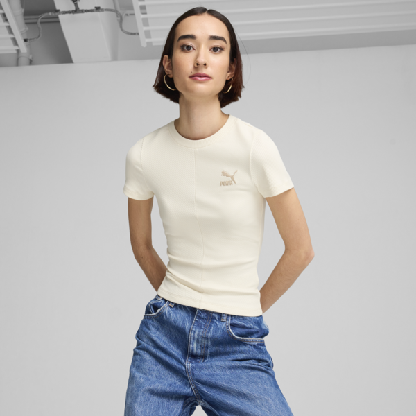 CLASSICS Ribbed Slim Tee Women, Alpine Snow, large-MEX