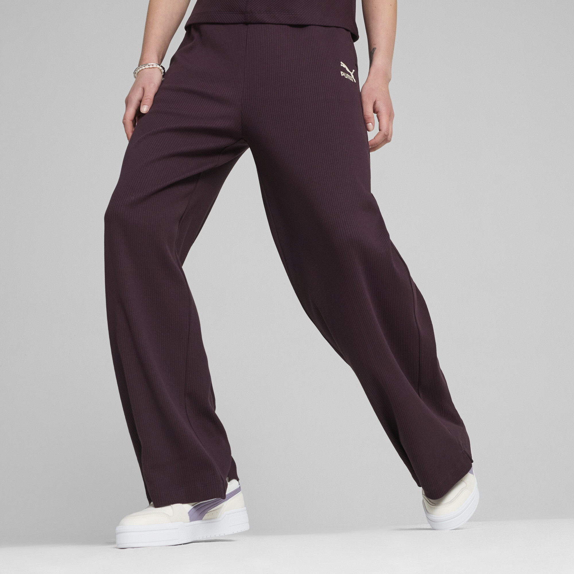 Women's Puma CLASSICS Ribbed Relaxed Pants, Purple, Size XS, Clothing