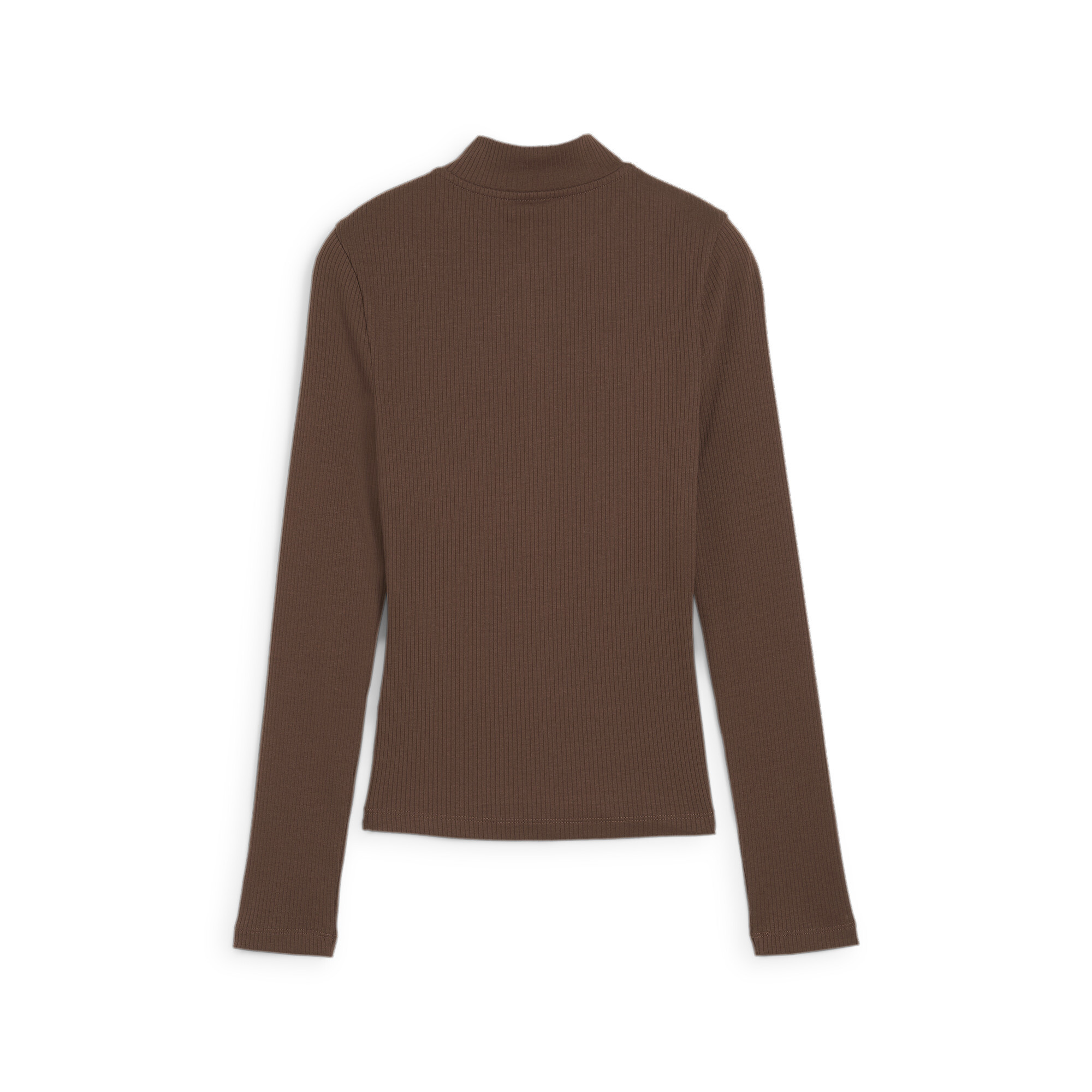 Women's Puma CLASSICS Ribbed Half-Zip T-Shirt, Brown, Size M, Clothing