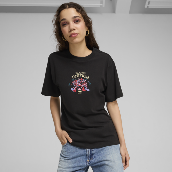 DOWNTOWN Relaxed Graphic Tee Women, PUMA Black, swatch-ZAF