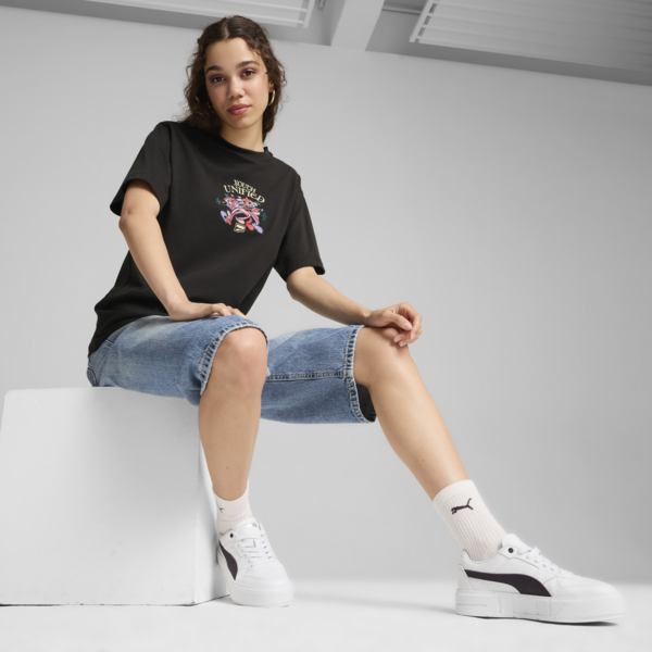 DOWNTOWN Relaxed Graphic Tee Women, PUMA Black, large-MEX