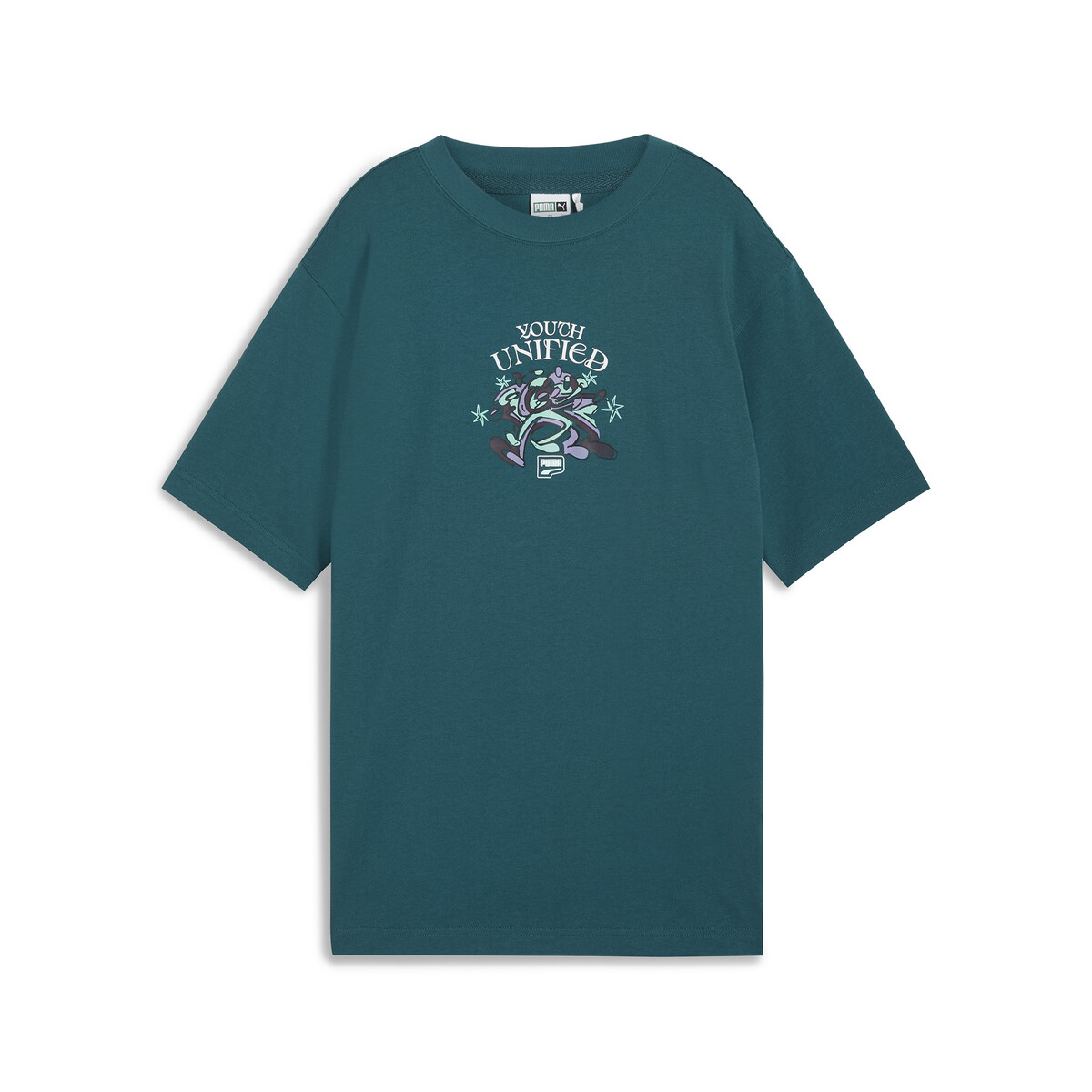 DOWNTOWN Relaxed Graphic T-Shirt Women in Cold Green by PUMA, Small