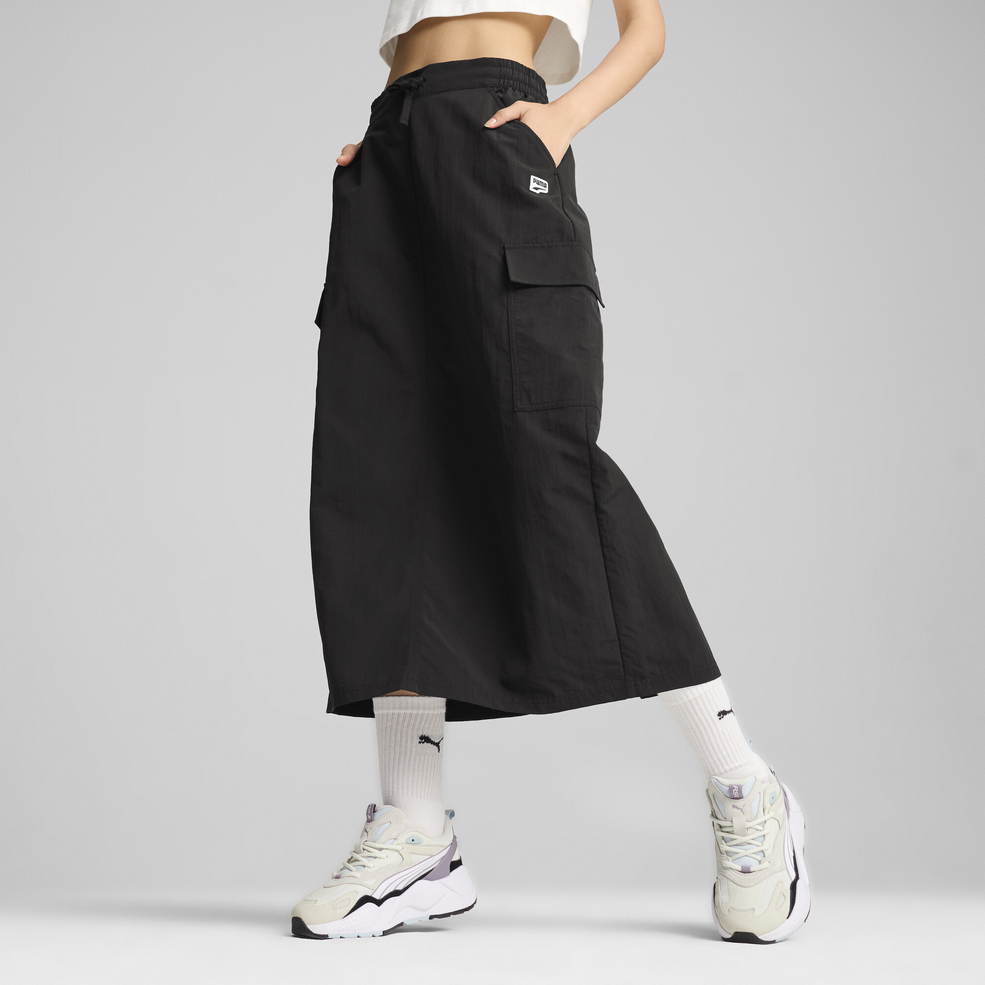 Women's Puma DOWNTOWN Cargo Midi Skirt, Black, Size XL, Clothing