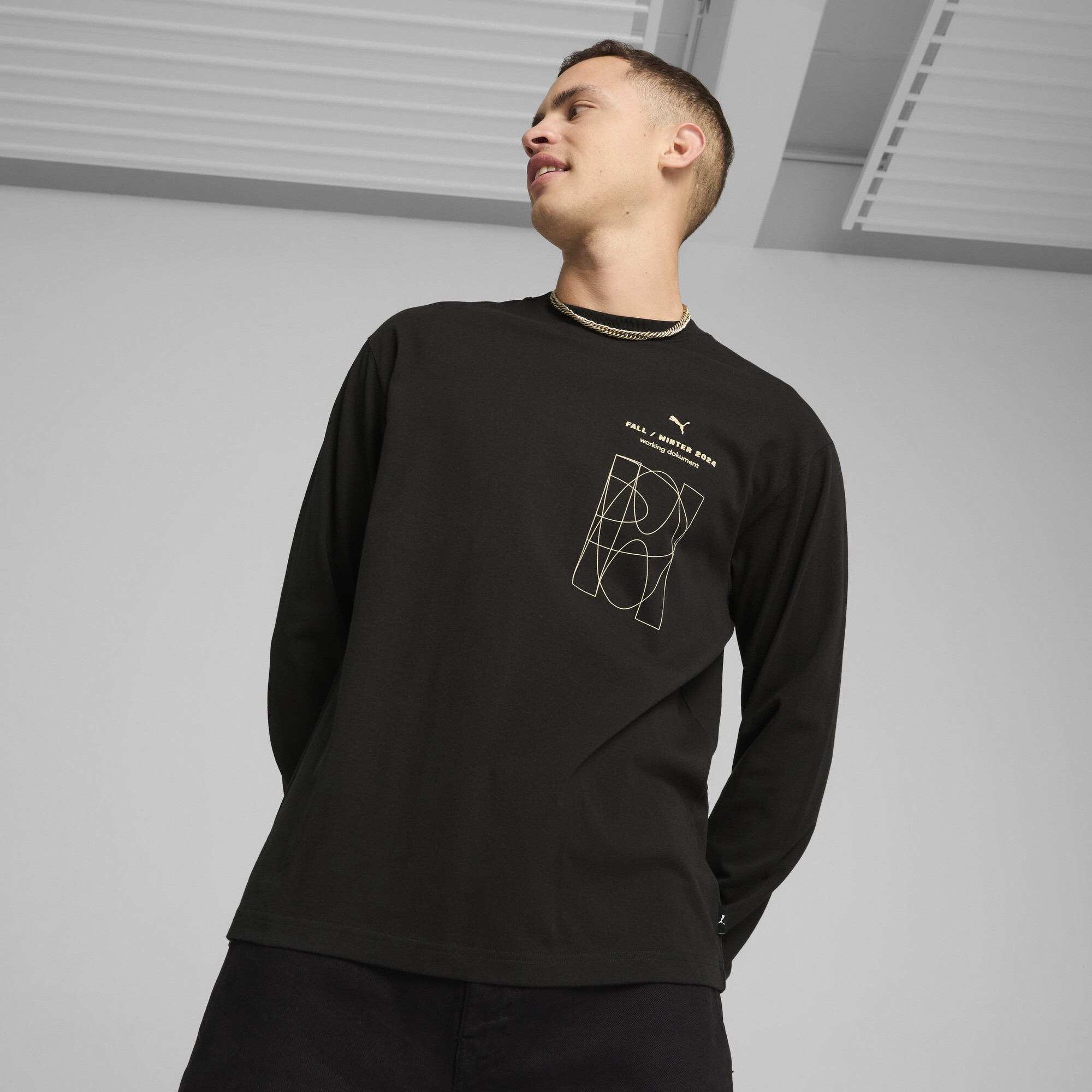 Puma GRAPHICS "Working Dokument" Langarmshirt Herren | Mit Print | Black | Größe: M