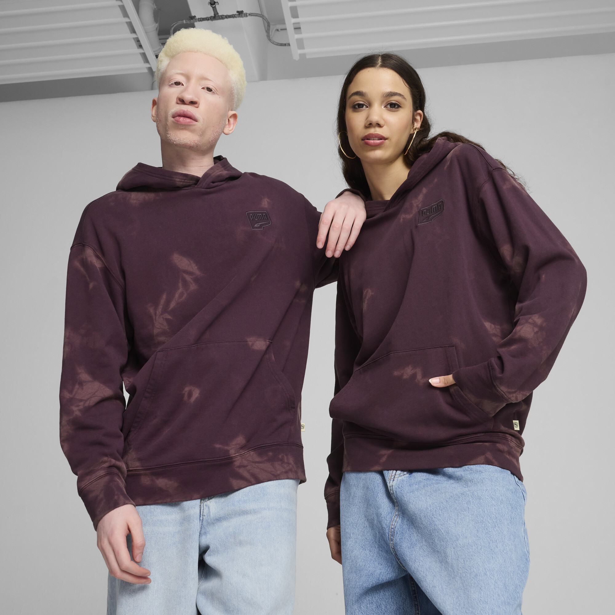 Puma DOWNTOWN Relaxed Hoodie Unisex | Mit Other Pattern | Midnight Plum | Größe: M