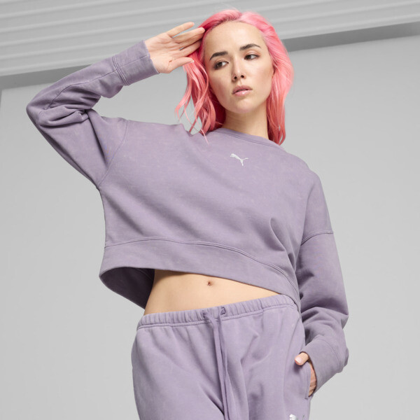 Shop Puma Dare To Relaxed Washed Crew Women In Pale Plum