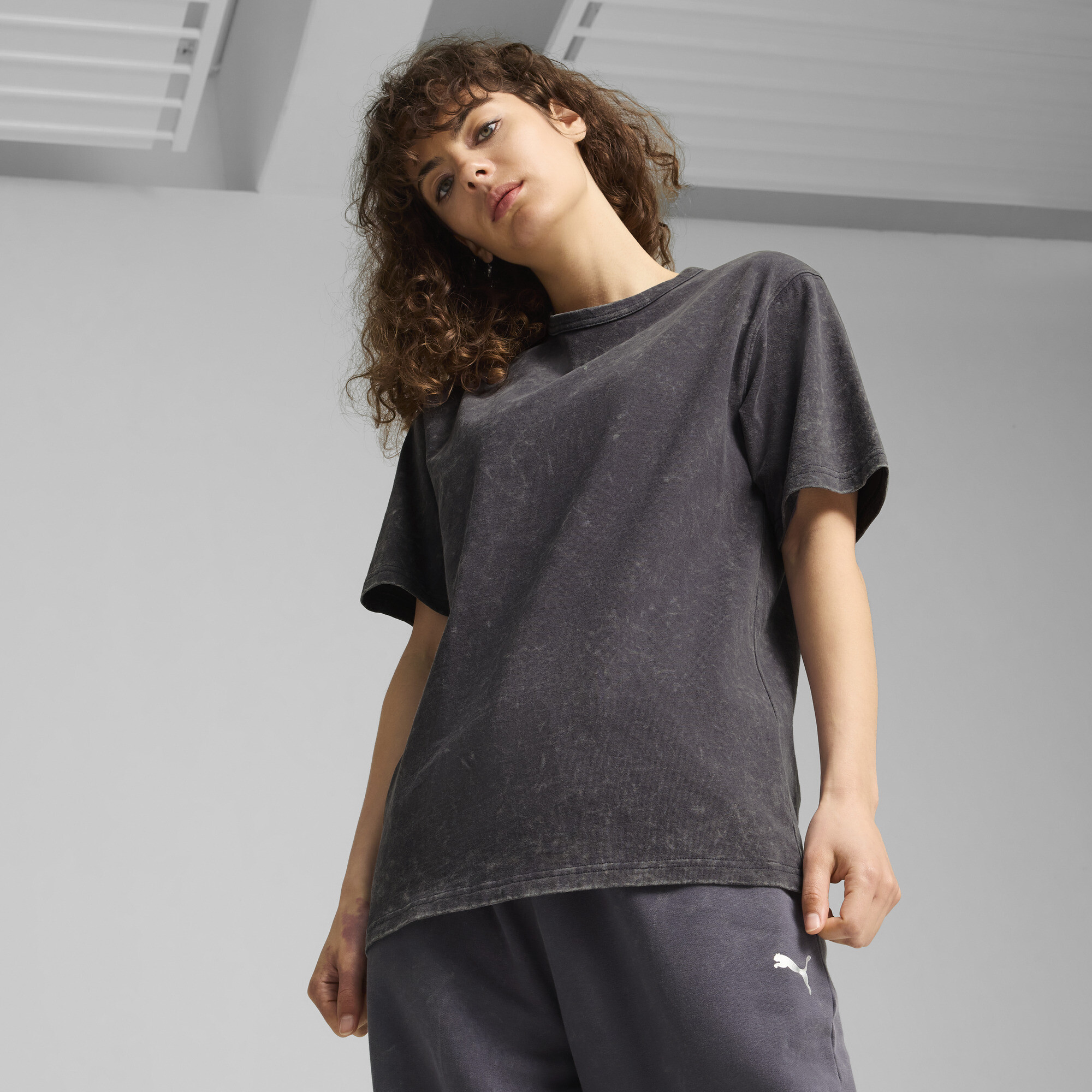 Puma DARE TO Relaxed Fit T-Shirt mit Waschung Damen | Mit Other Pattern | Galactic Gray | Größe: L