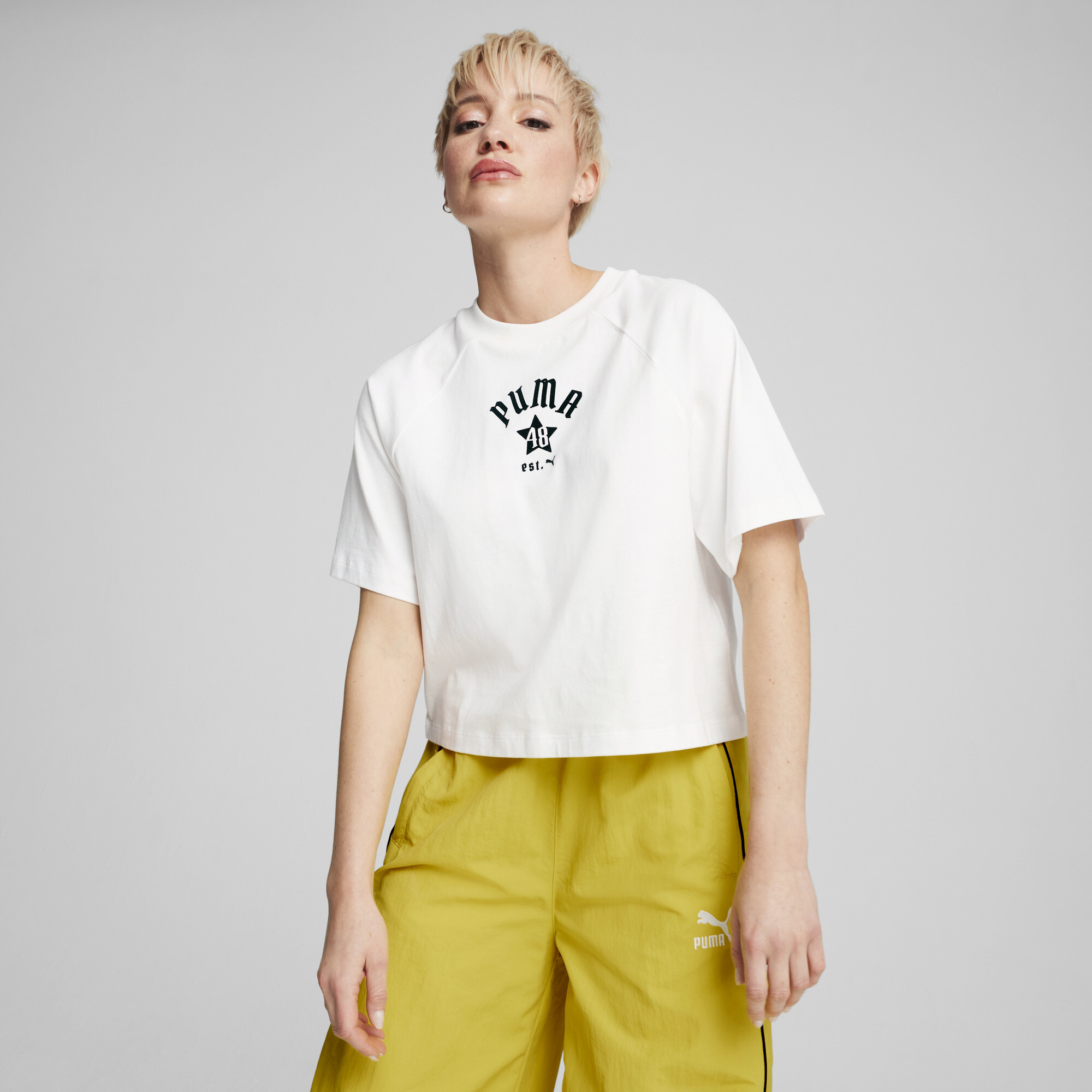 Puma CLASSICS Relaxed T-Shirt Damen | Mit Plain | White | Größe: L