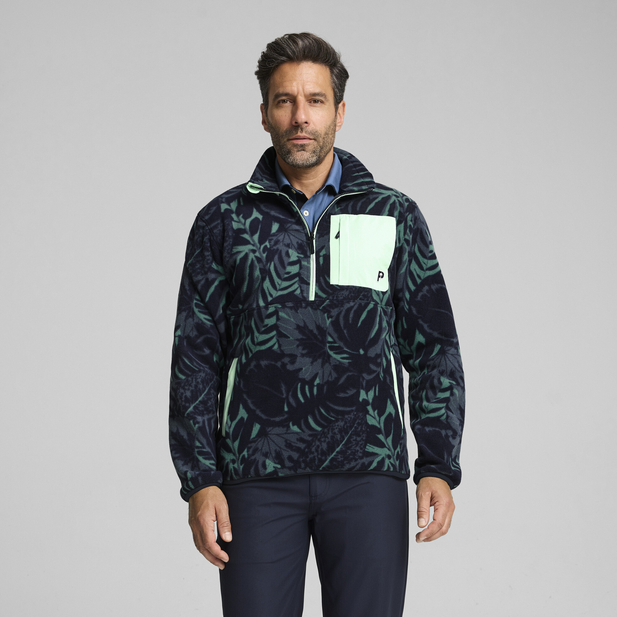 Puma x PALM TREE CREW Palm Fleecetop mit halblangem Reißverschluss Für Herren | Mit Plain | Deep Navy/Sparkling Green | ...