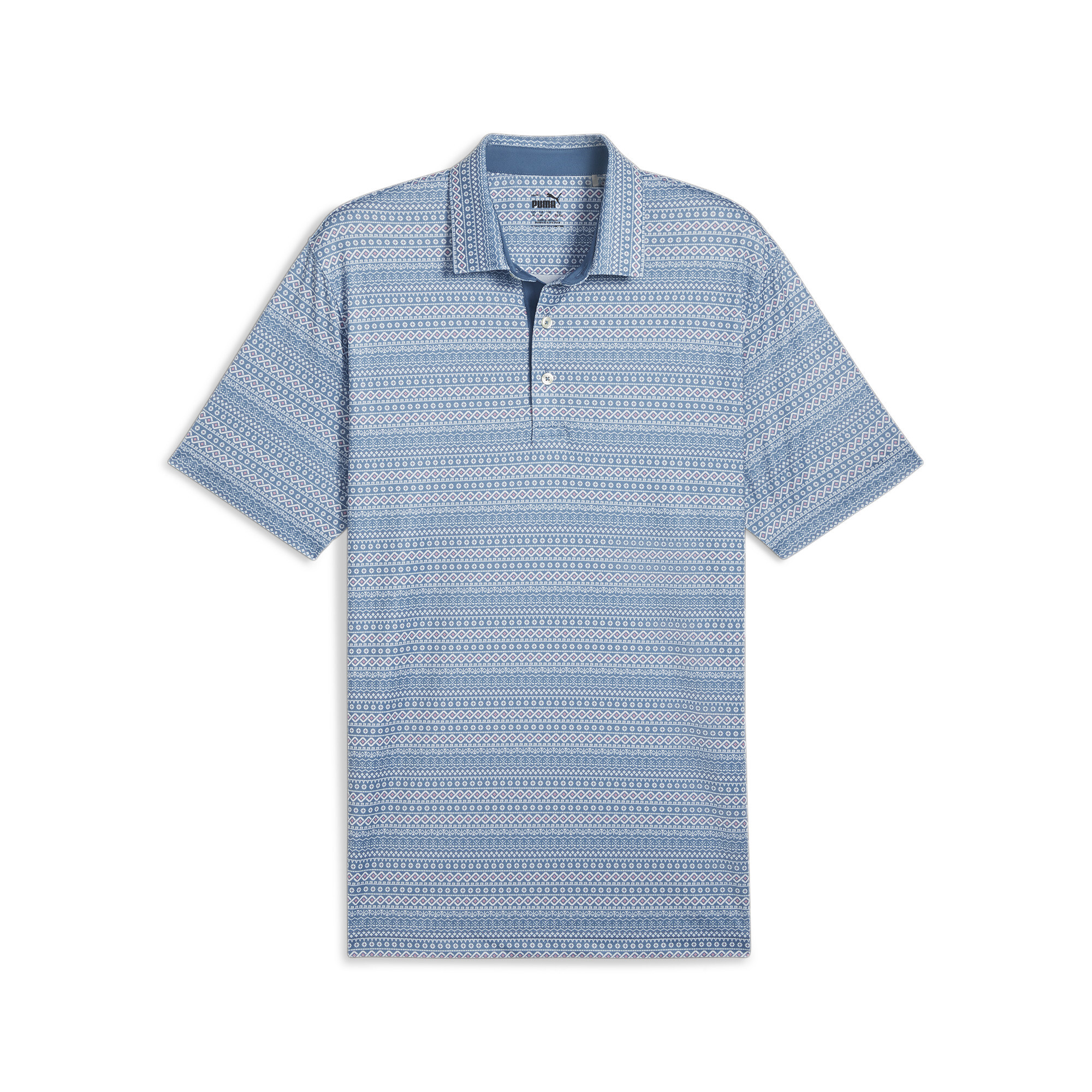 PUMA Fair Isle Micro Print golfpolo, Blauw/Wit