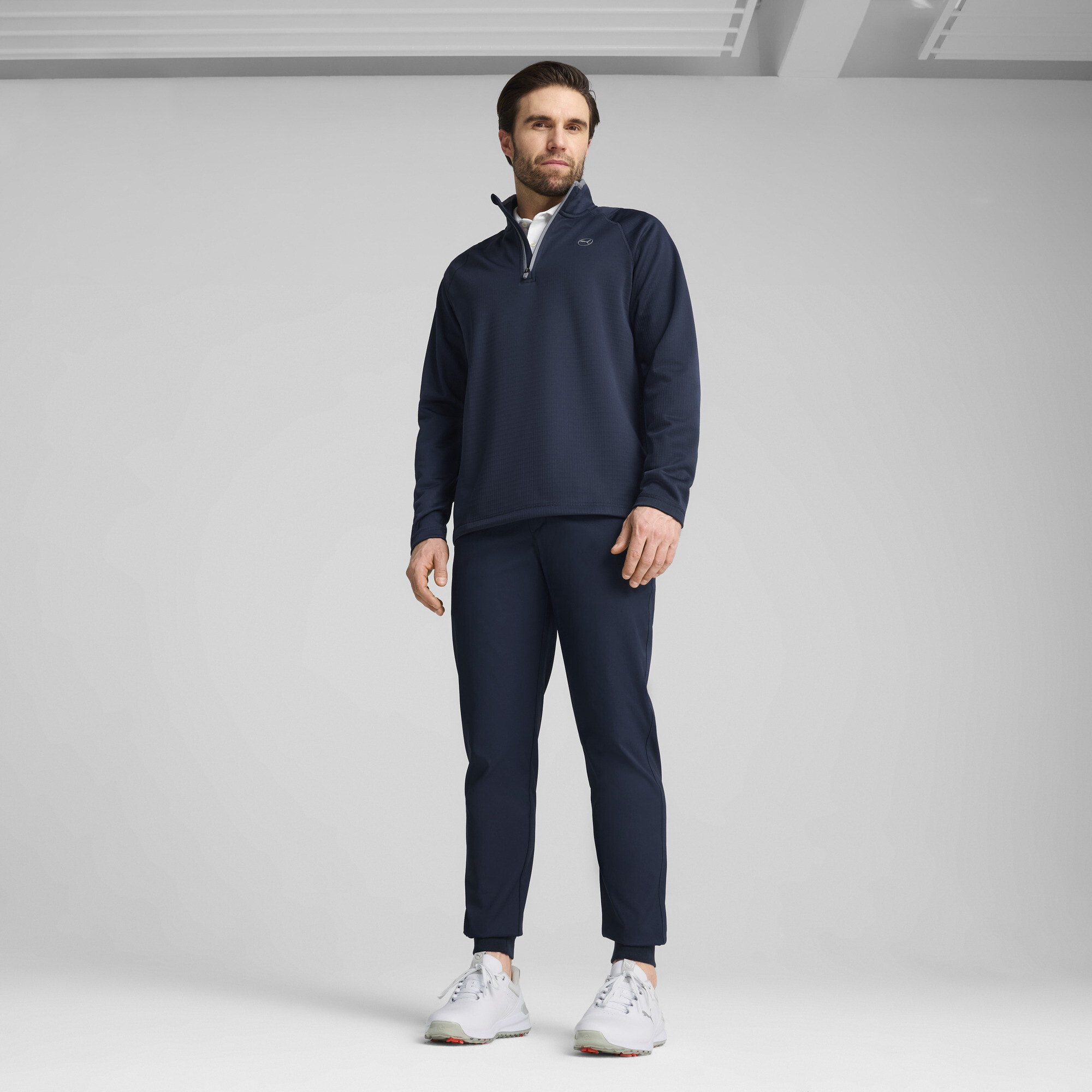 PUMA Wafelfleece golftop met kwartrits, Blauw
