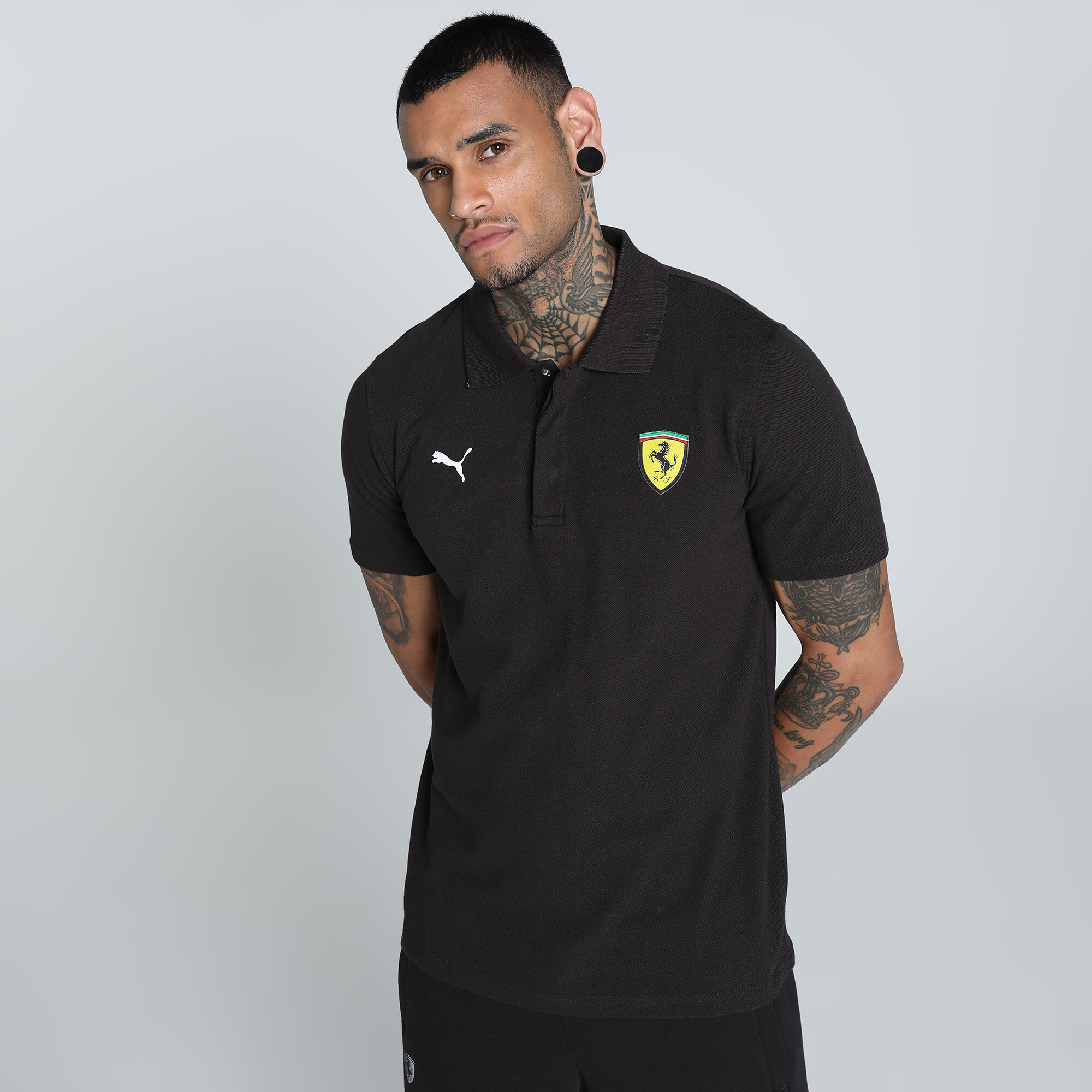 Puma Scuderia Ferrari Race Men's Graphic Polo Shirt In Black