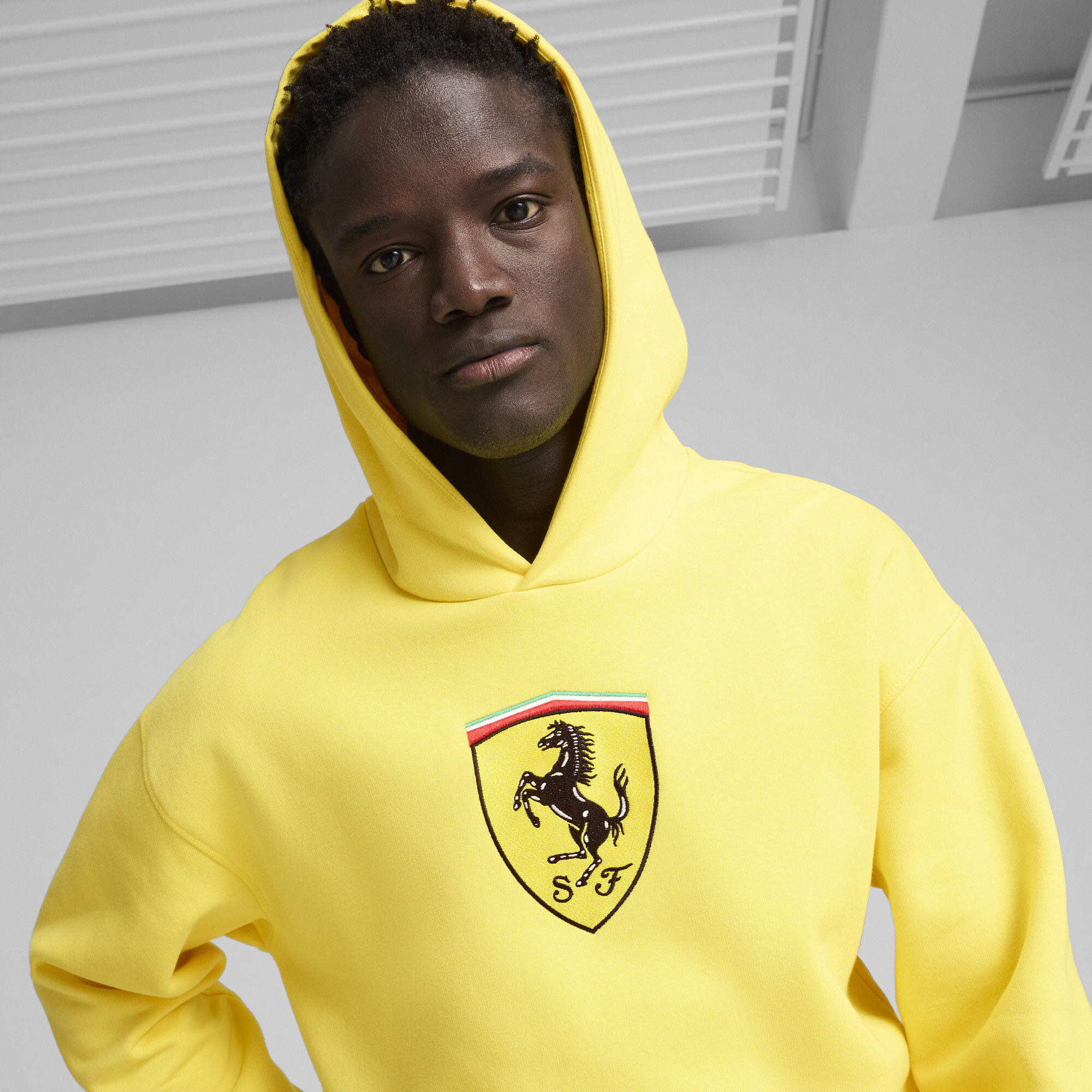 Men's Puma Scuderia Ferrari Race Big Shield Hoodie, Yellow, Size L, Sports