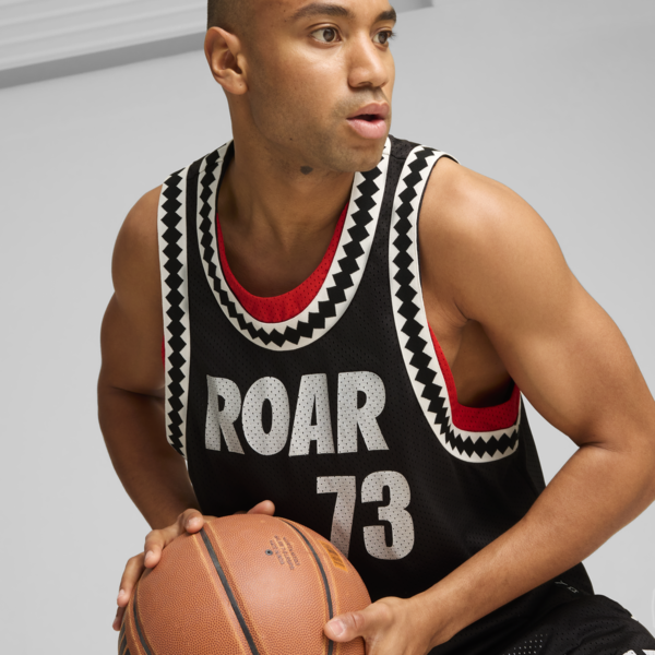 Musculosa de basketball Media Day para hombre, PUMA Black-For All Time Red, large-ARG