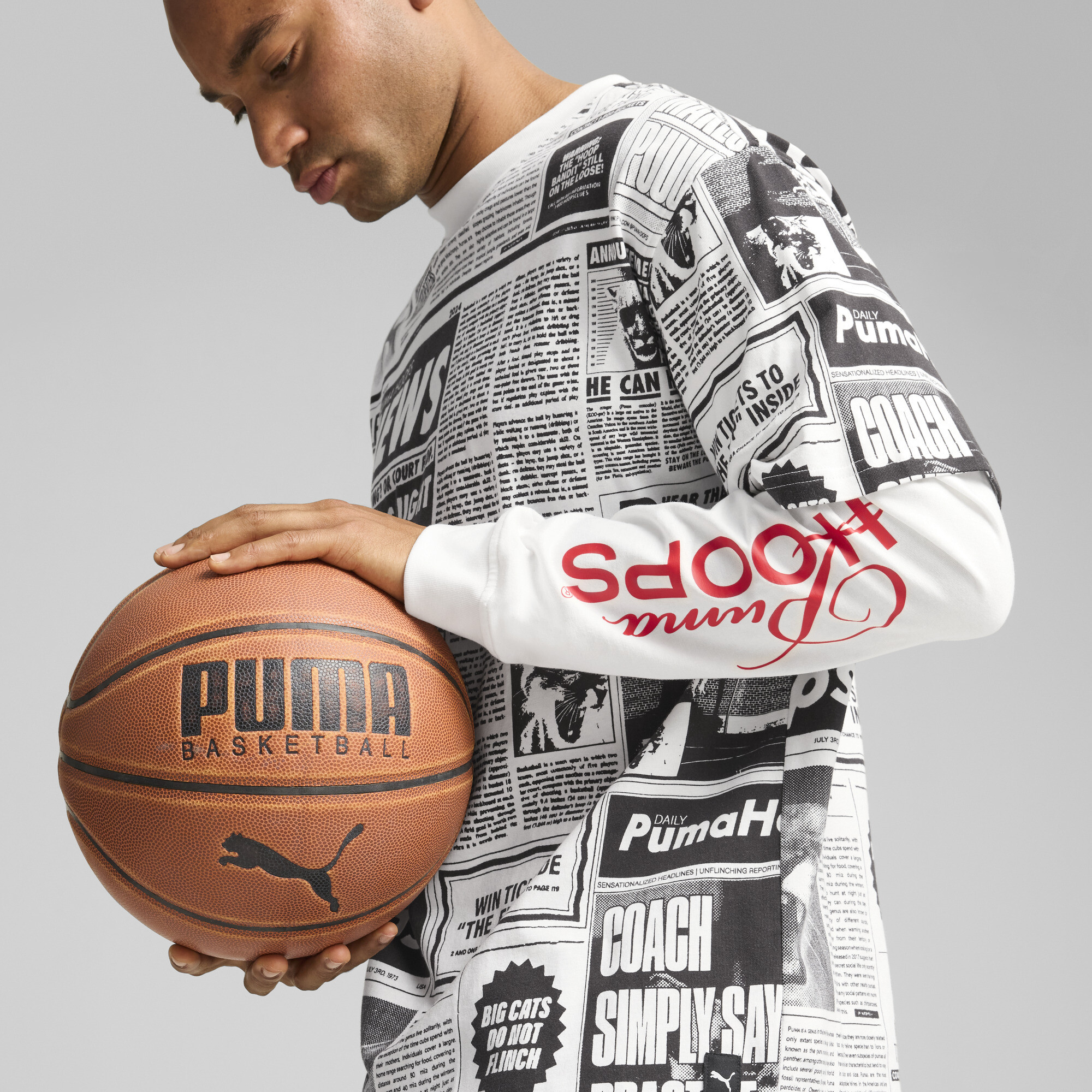 Men's Puma Media Day Long Sleeve Basketball T-Shirt, Black, Size L, Clothing