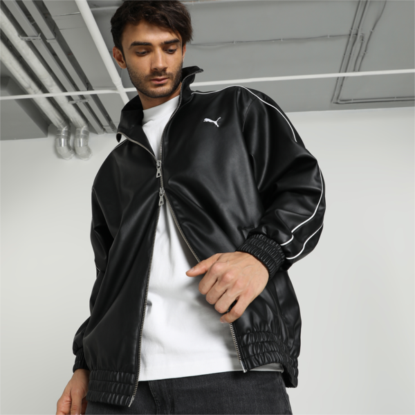 T7 Pleather Track Jacket, PUMA Black, large-MEX