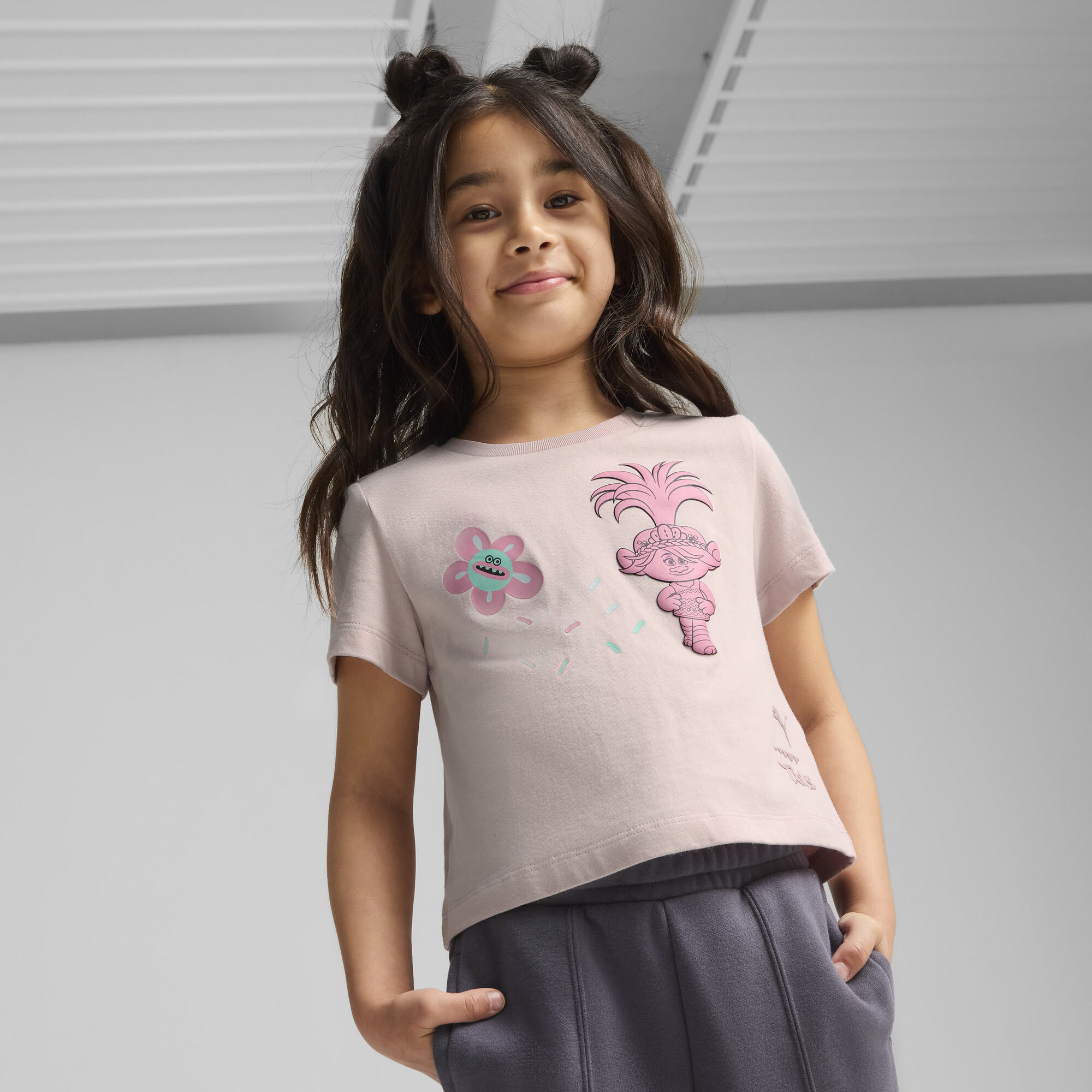 Puma x TROLLS Graphic Kurzes T-Shirt Kinder | Mit Print | Mauve Mist | Größe: 5-6Y