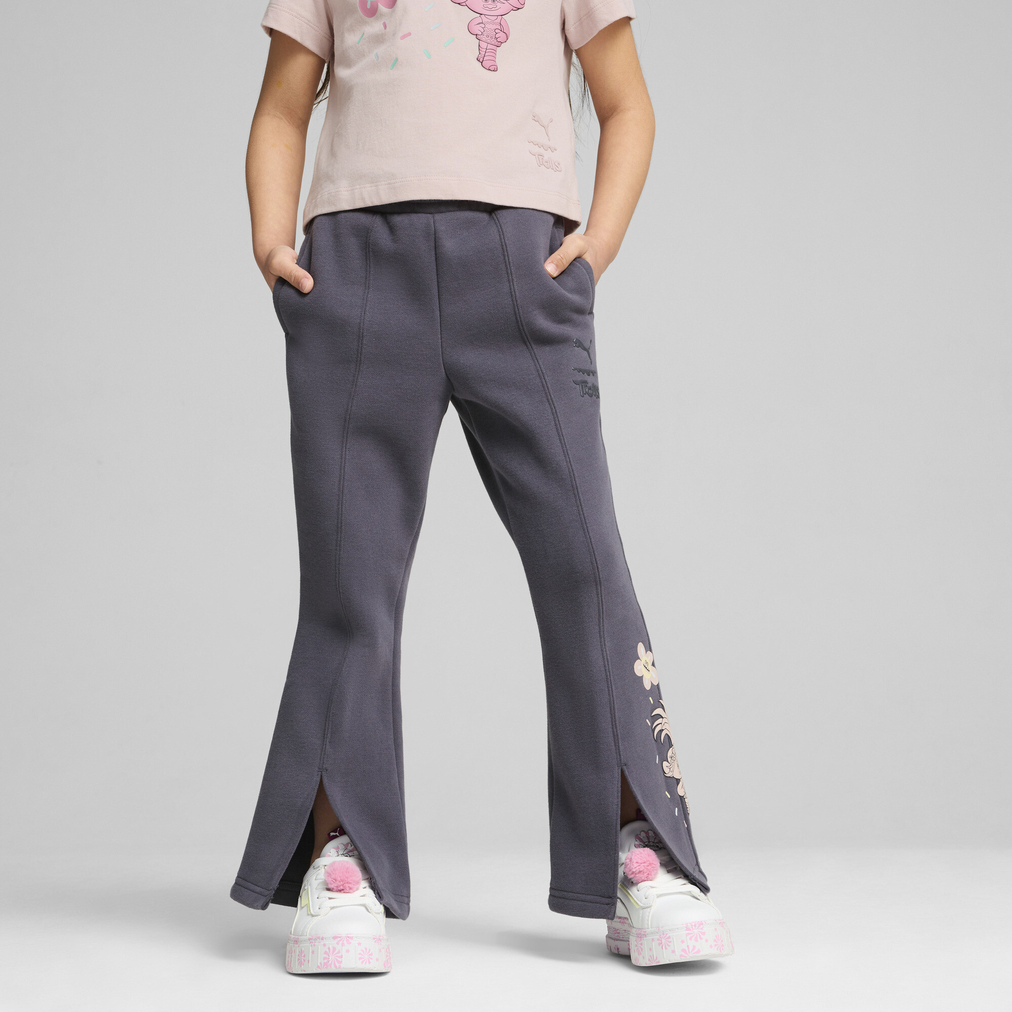 Puma X TROLLS Flared Pants Kids, Gray, Size 1-2Y, Clothing