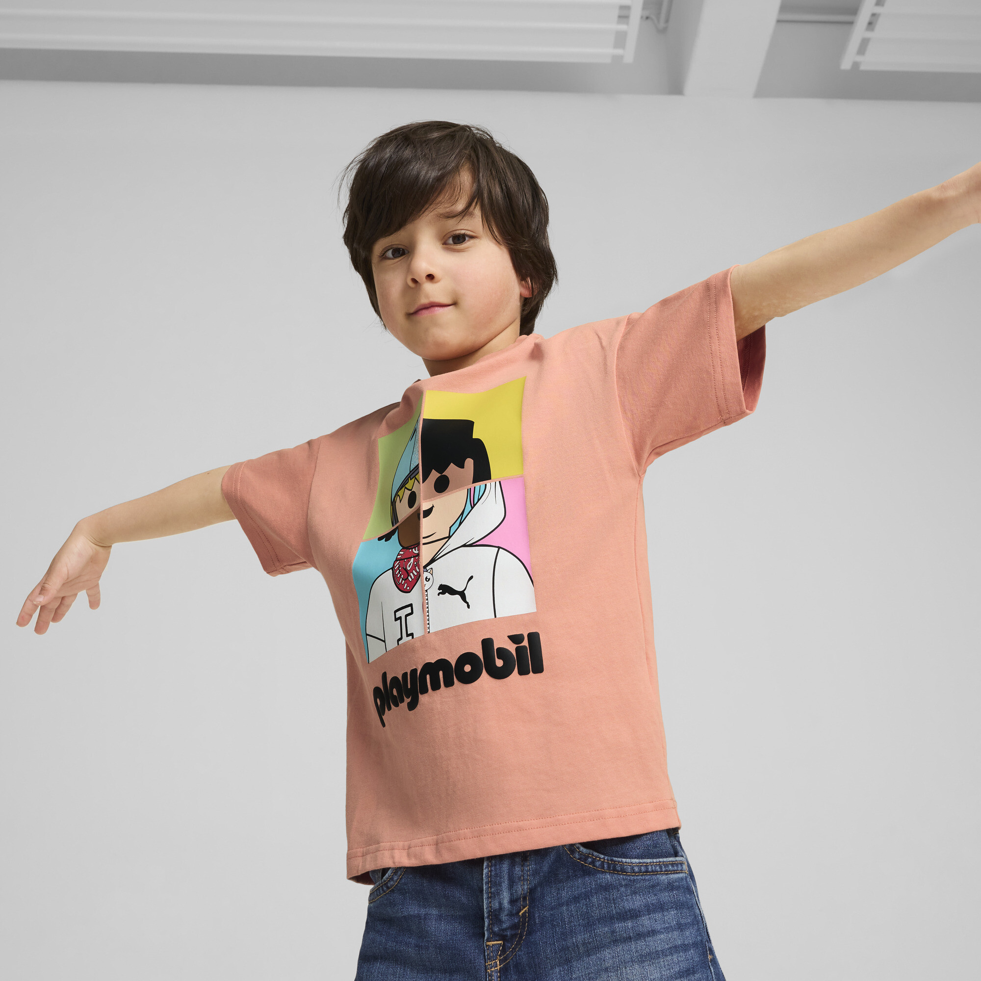 Puma x PLAYMOBIL® Graphic T-Shirt Kinder | Mit Print | Deeva Peach | Größe: 5-6Y