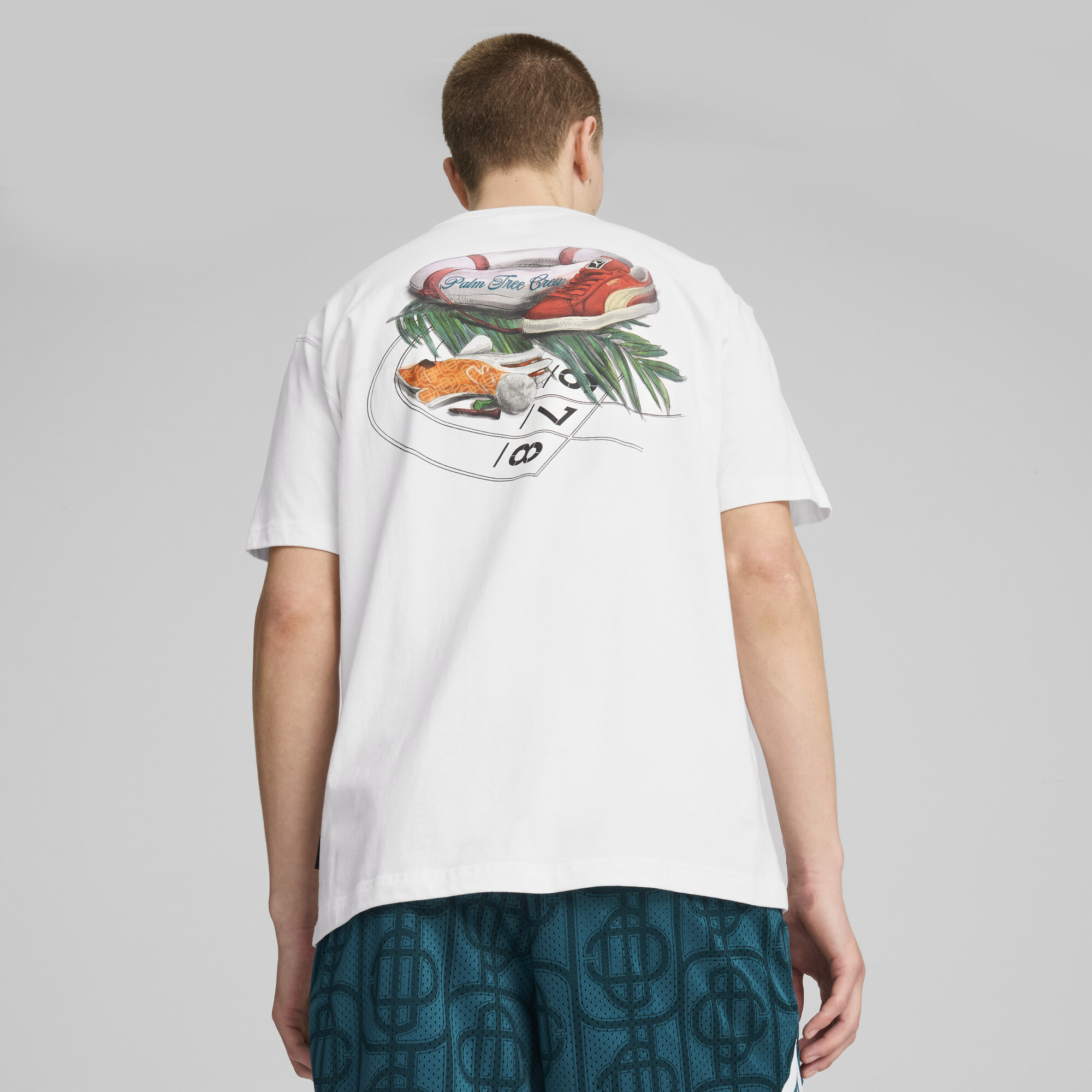 Men's Puma X PALM TREE CREW Graphic T-Shirt, White, Size L, Clothing