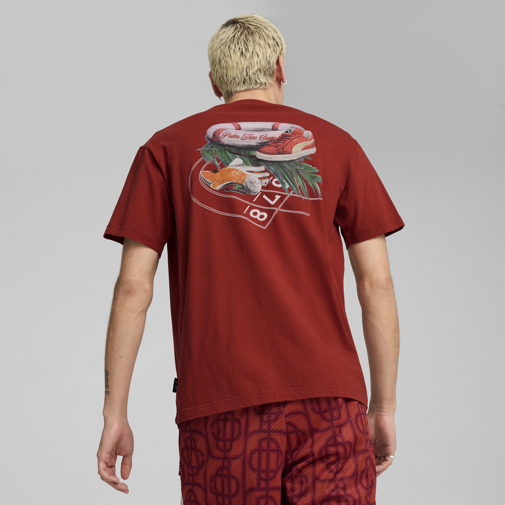 Men's Puma X PALM TREE CREW Graphic T-Shirt, Red, Size XL, Clothing