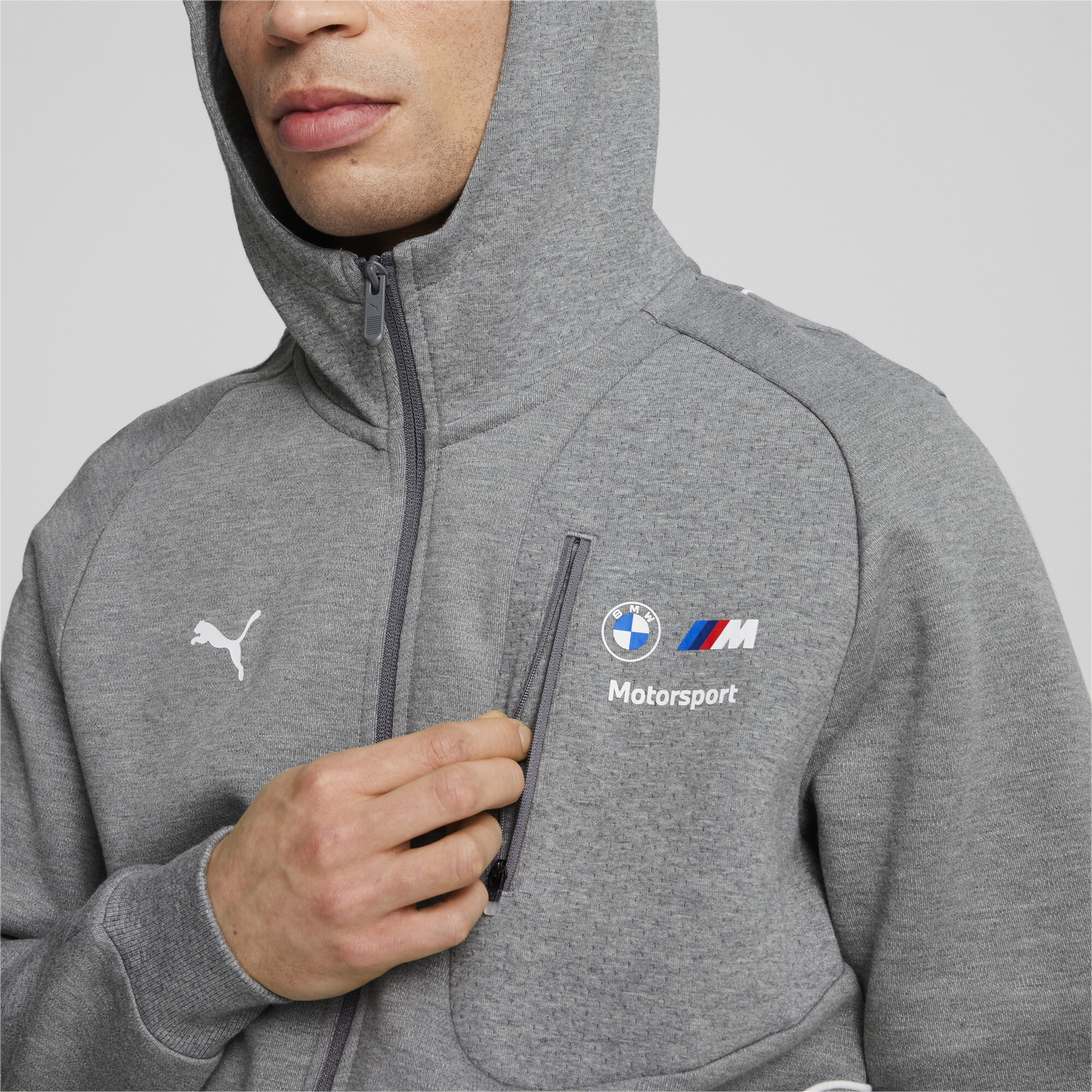 Men's Puma BMW M Motorsport Hooded Sweat Jacket, Gray, Size XXL, Sport