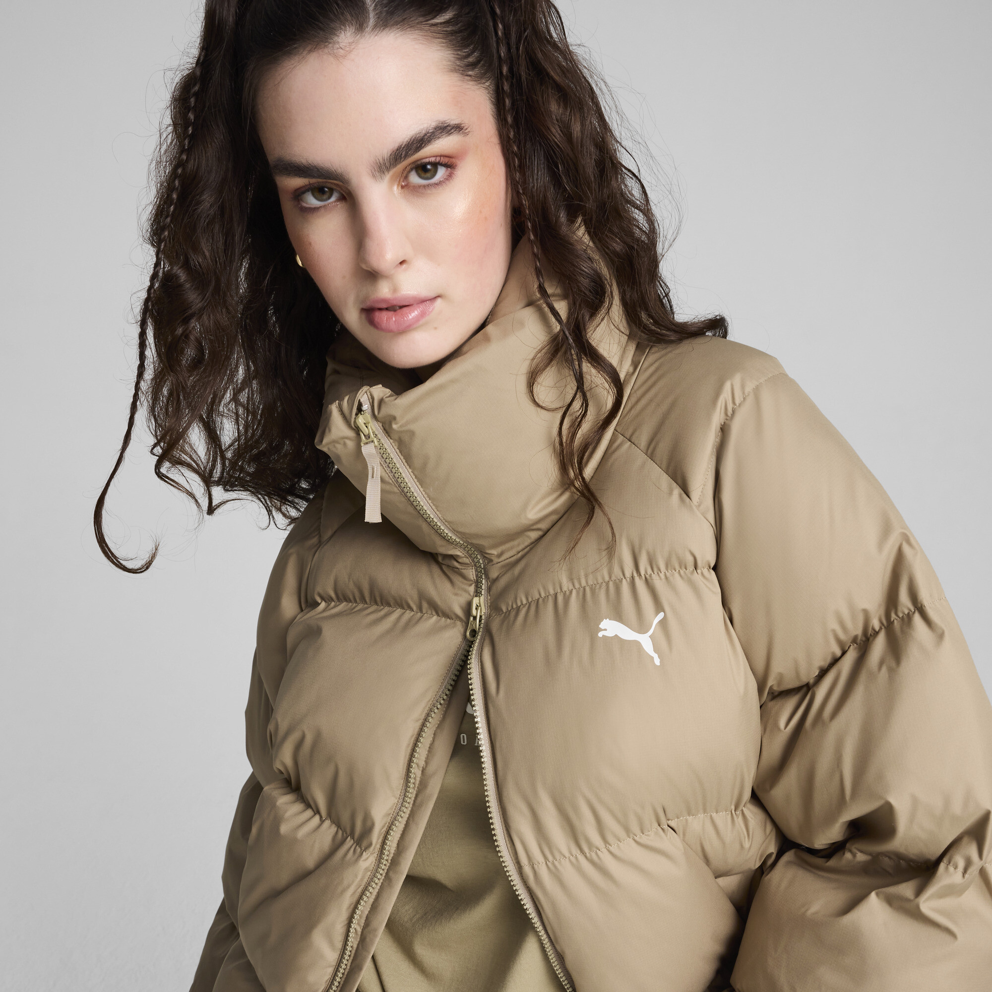 Women's Puma Oversized Puffer Jacket, Beige, Size L, Clothing