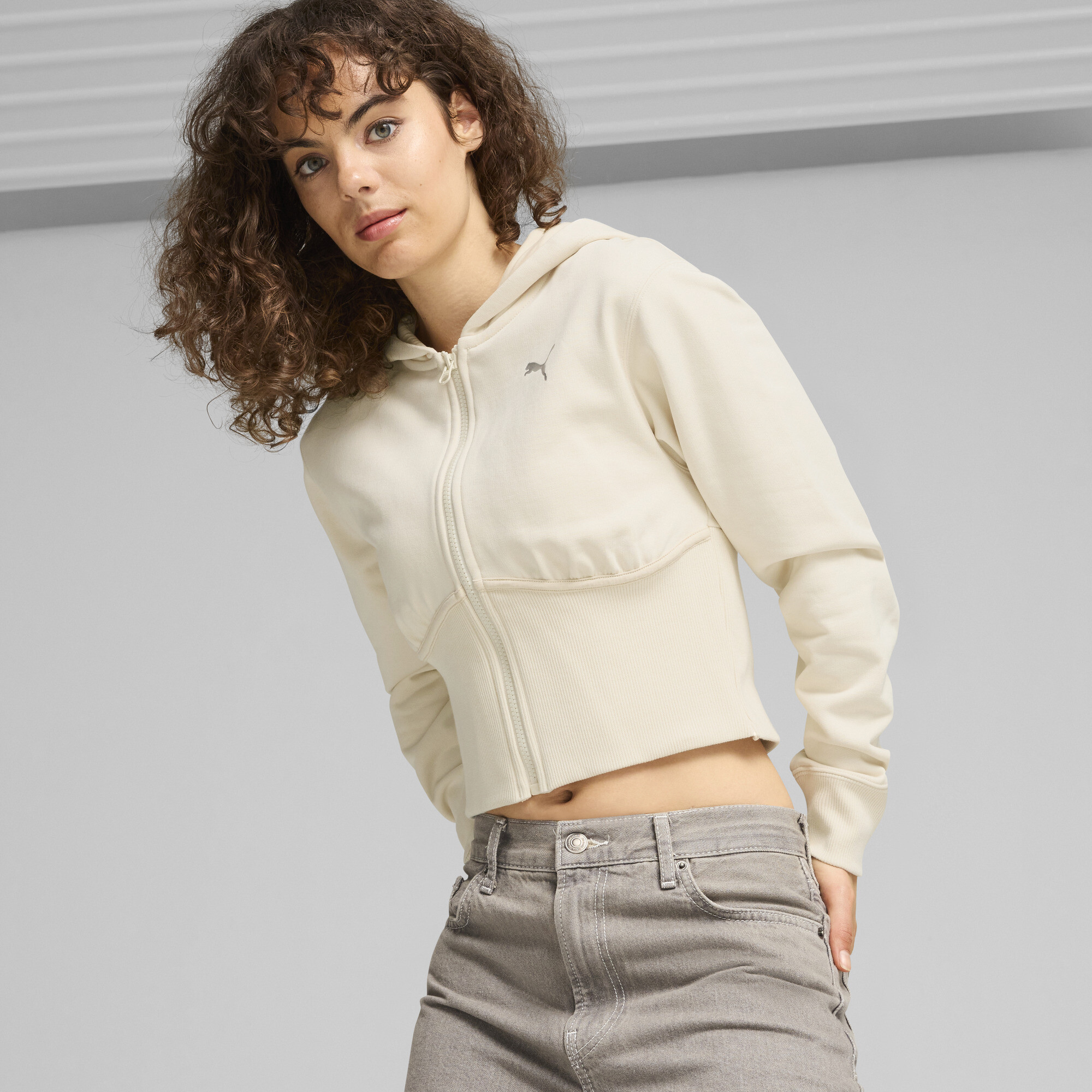 Puma Classics Cropped Hoodie Damen | Mit Plain | Alpine Snow | Größe: XS