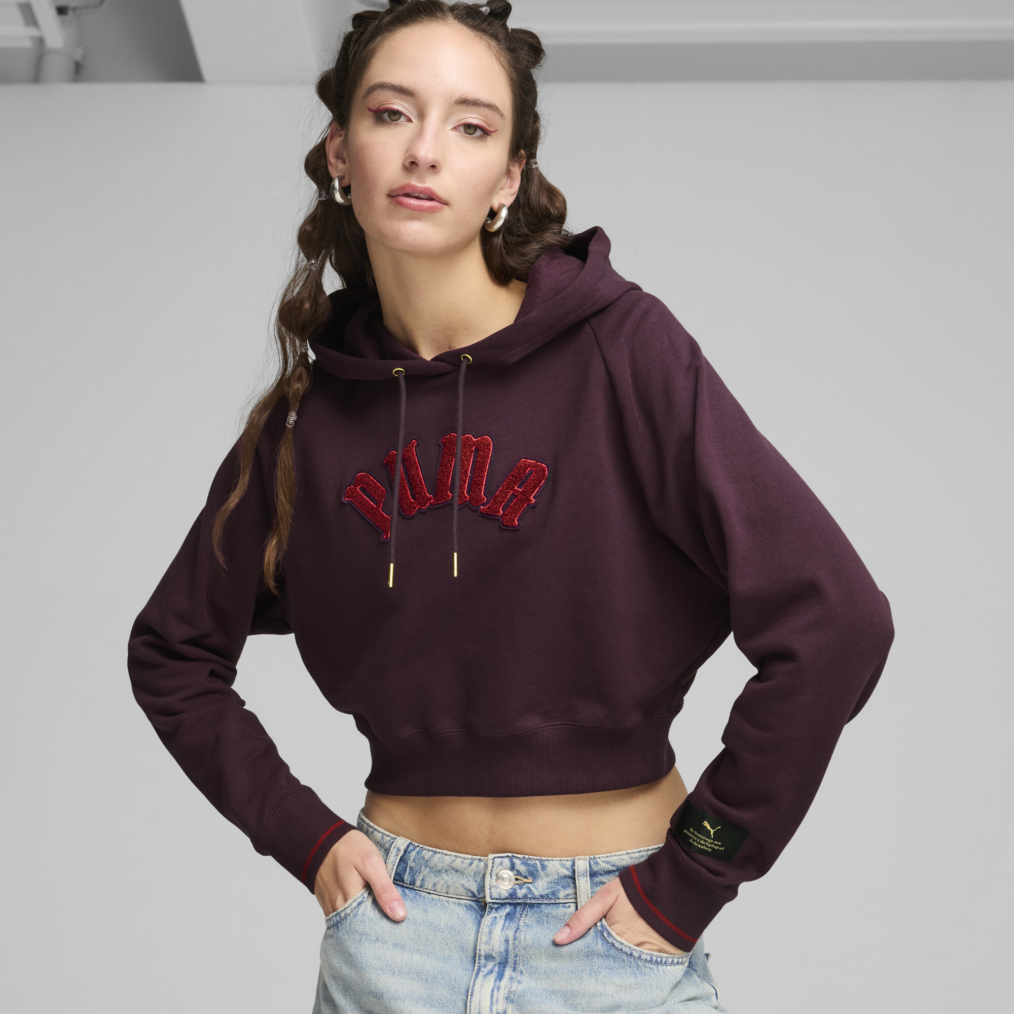 Puma CLASSICS Relaxed Hoodie Damen | Mit Print | Midnight Plum | Größe: L