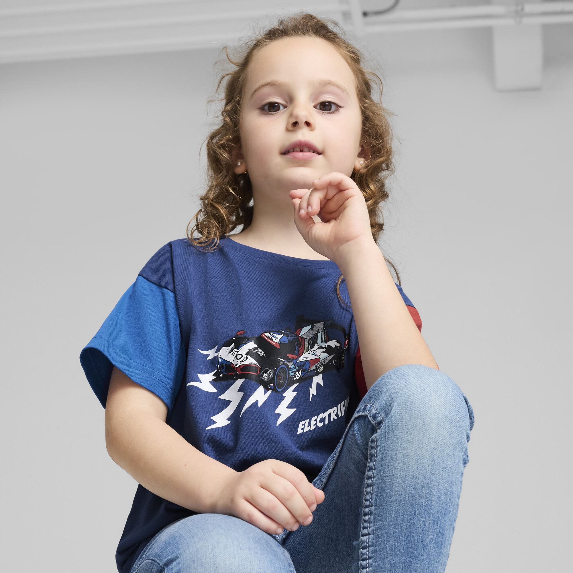 Puma BMW M Motorsport T-Shirt Kinder | Mit Plain | Pro Blue/M Color | Größe: 5-6Y