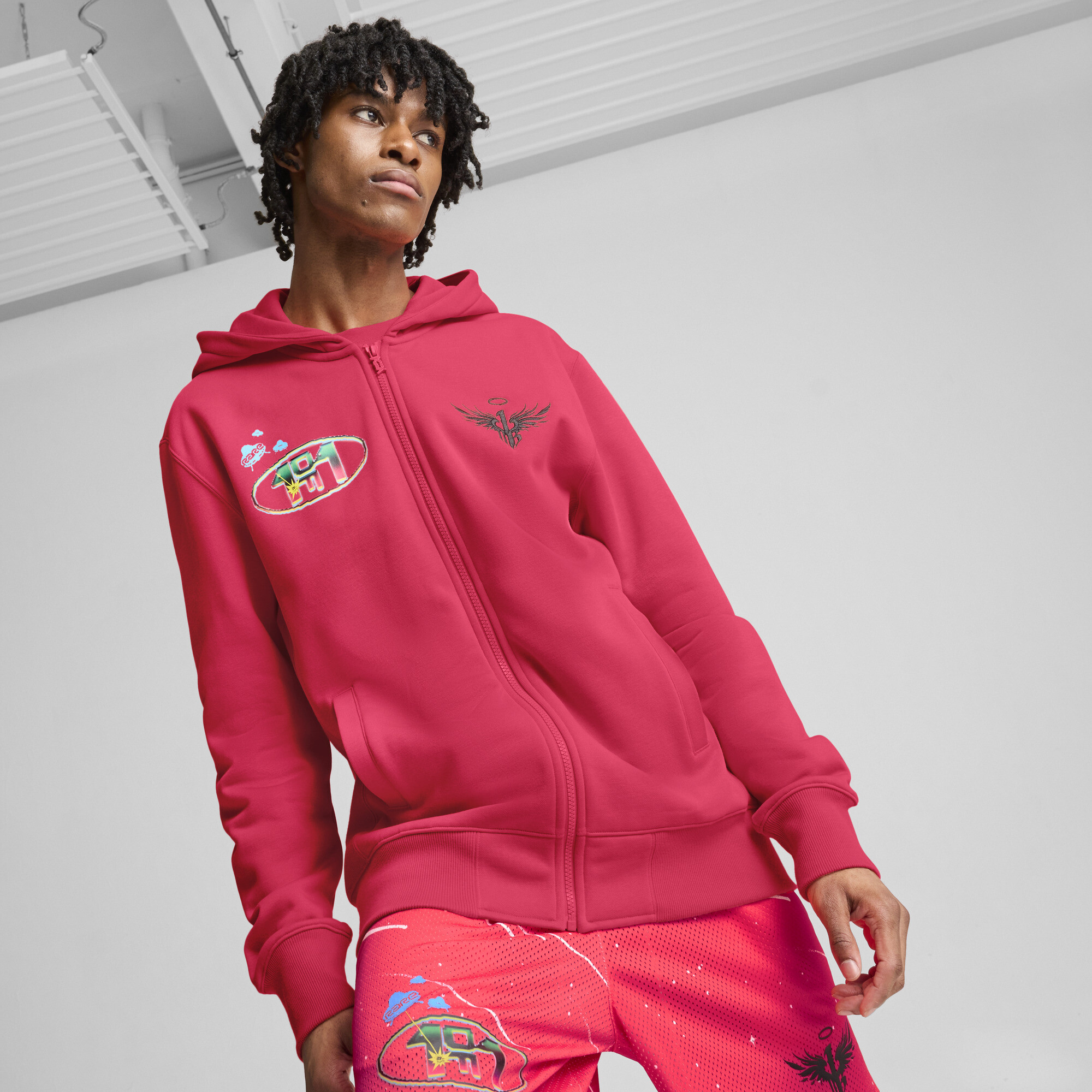 Puma MELO 1Love Hoodie mit durchgehendem Reißverschluss Herren | Mit Plain | Pink Alert | Größe: XXL