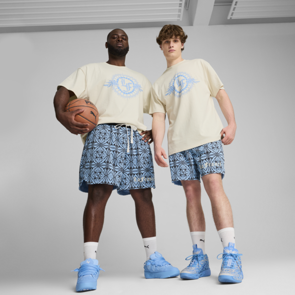 PUMA HOOPS x LAFRANCÉ Mosaic Shorts Men, Team Light Blue-AOP, large-ZAF