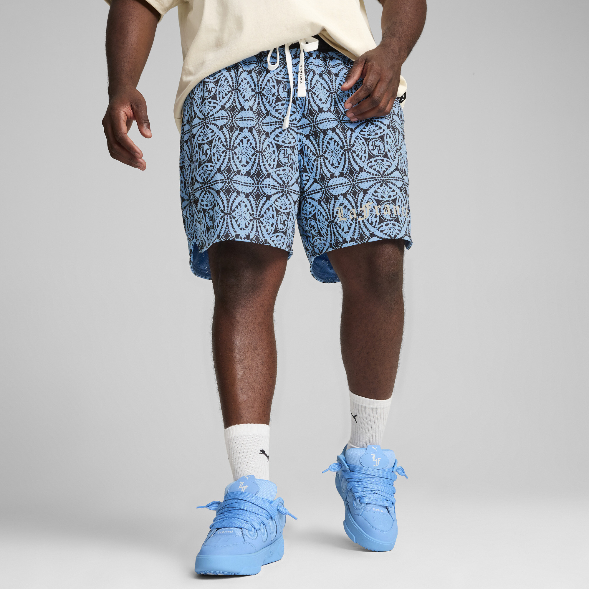 Men's Puma HOOPS X LAFRANCÉ Mosaic Shorts, Blue, Size XL, Clothing